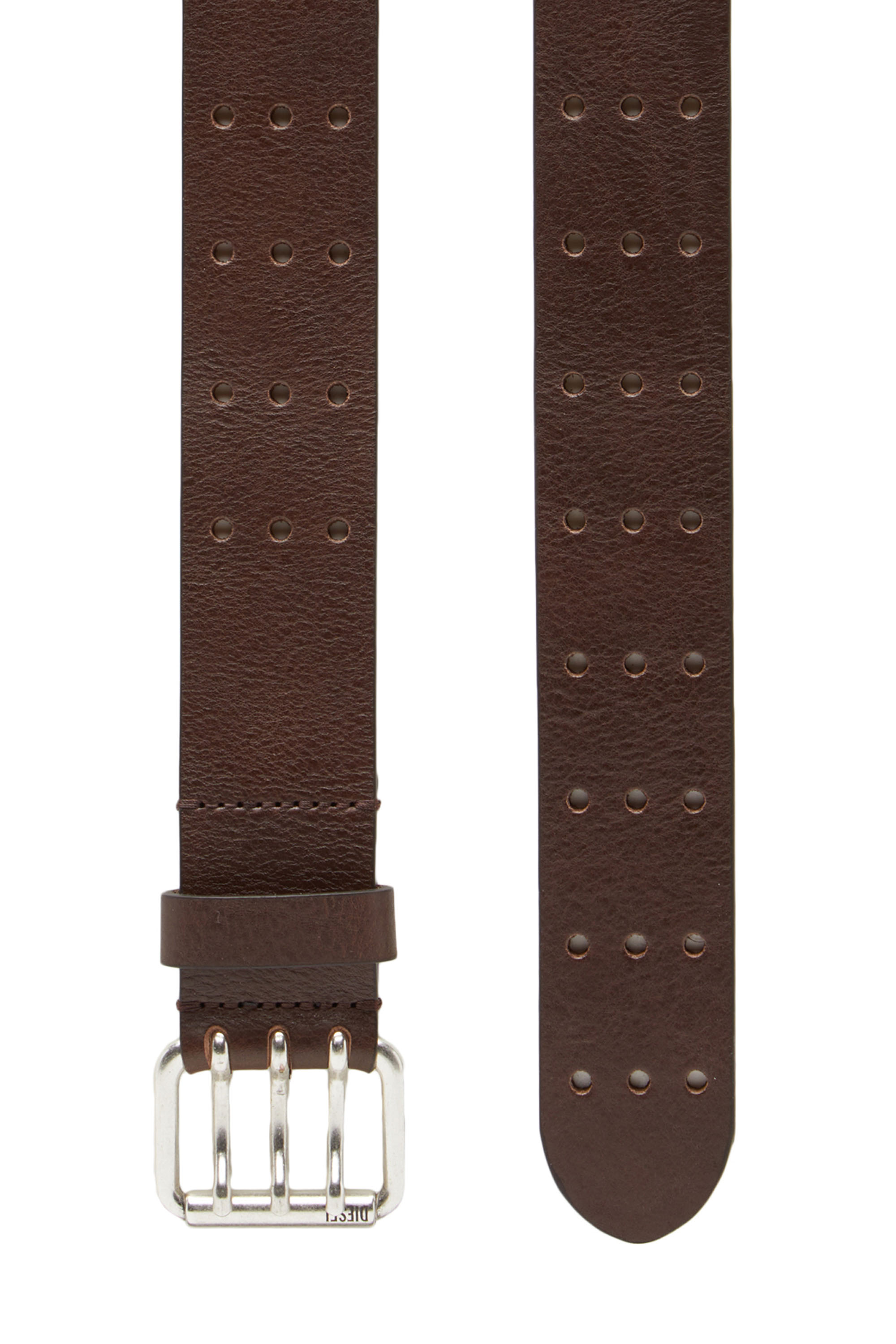 Diesel - B-MILI, Man's Leather belt with triple-prong buckle in Brown - 2