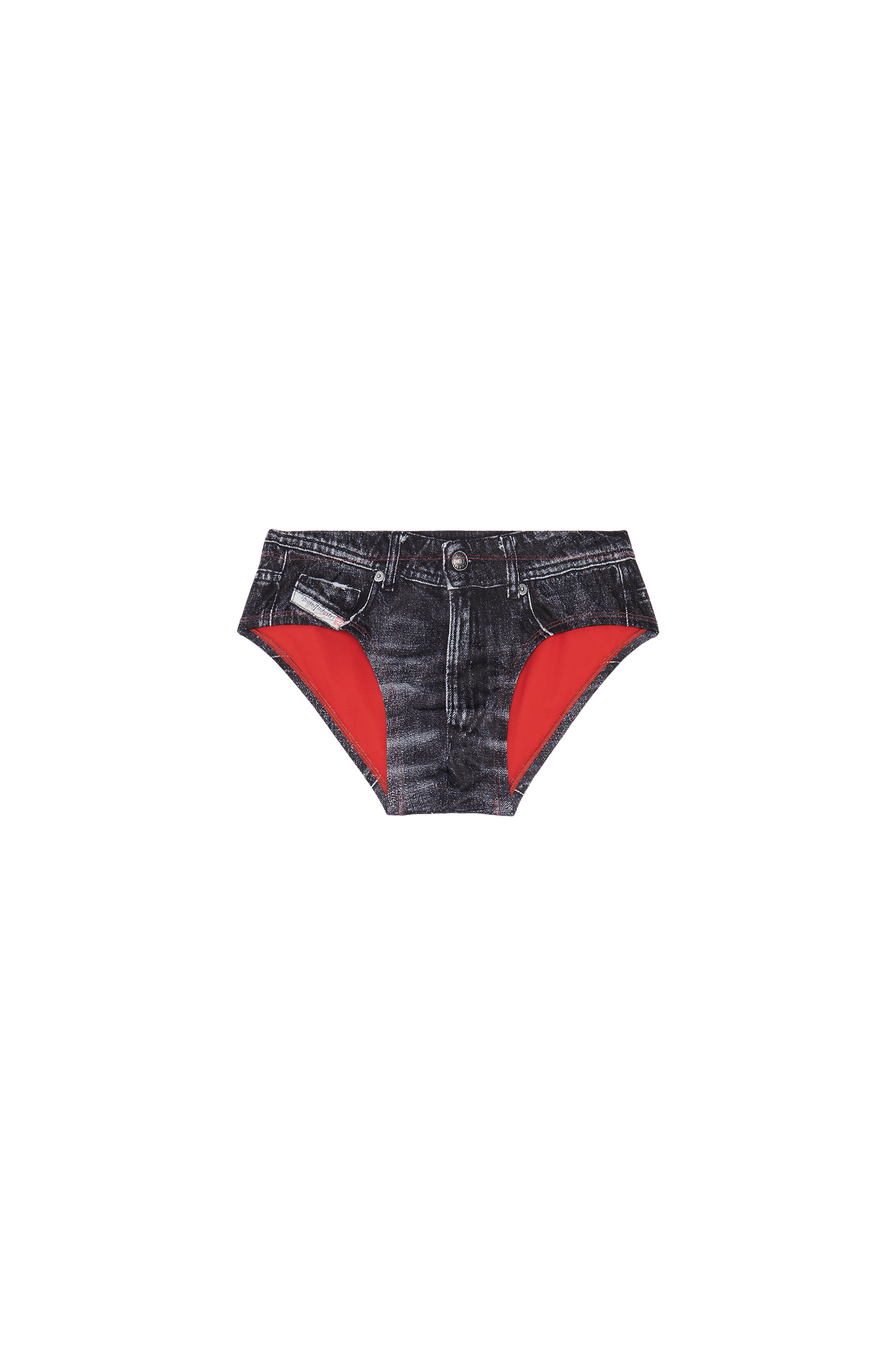 Diesel - BMBR-ALFIE, Man Swim briefs with denim trompe l'oeil in Black - Image 5