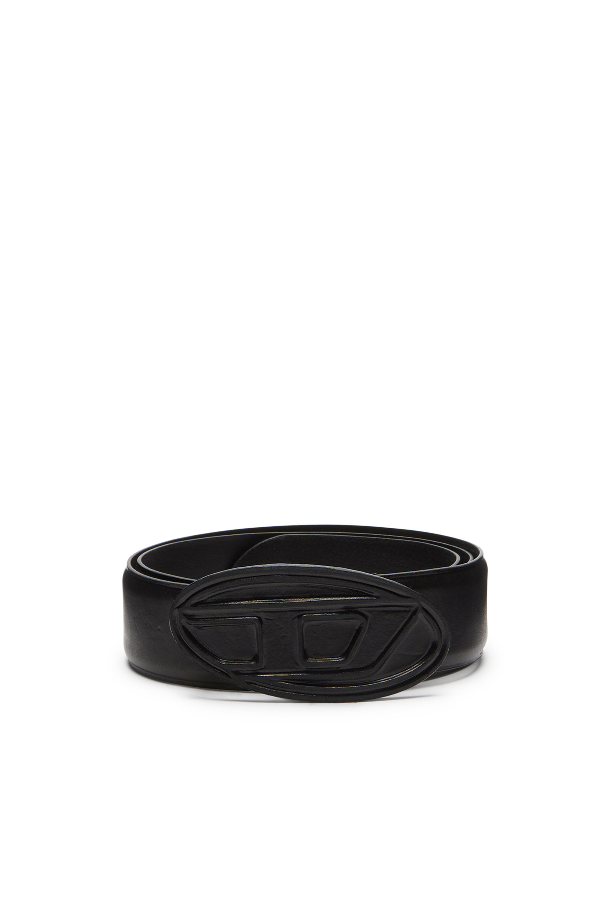 Diesel - B-1DR SCRATCH, Man's Leather belt with leather-covered buckle in Black - 1