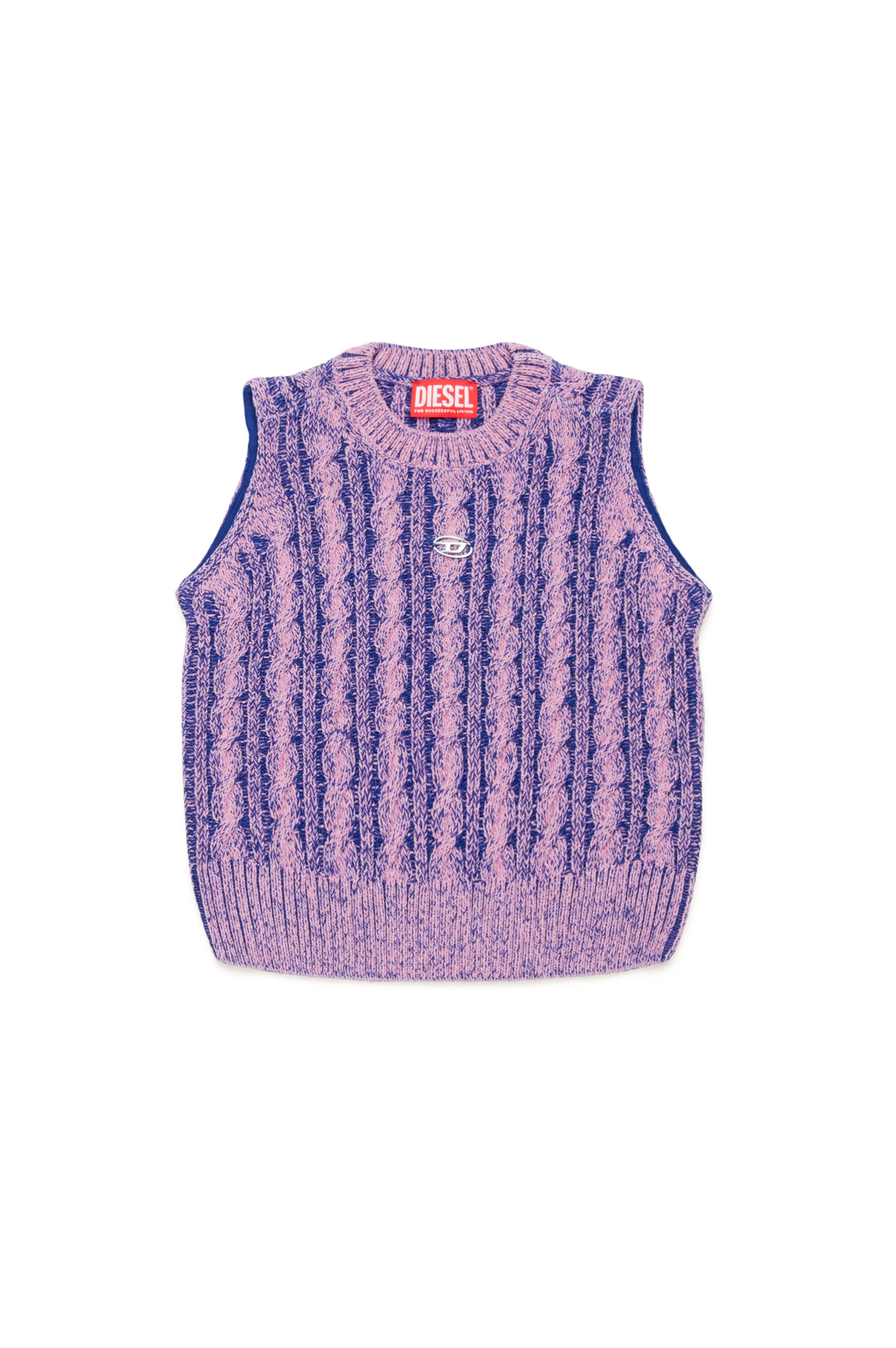 Diesel - KMPANAS, Woman's Cable-knit vest in two-tone yarn in Lilac - 1