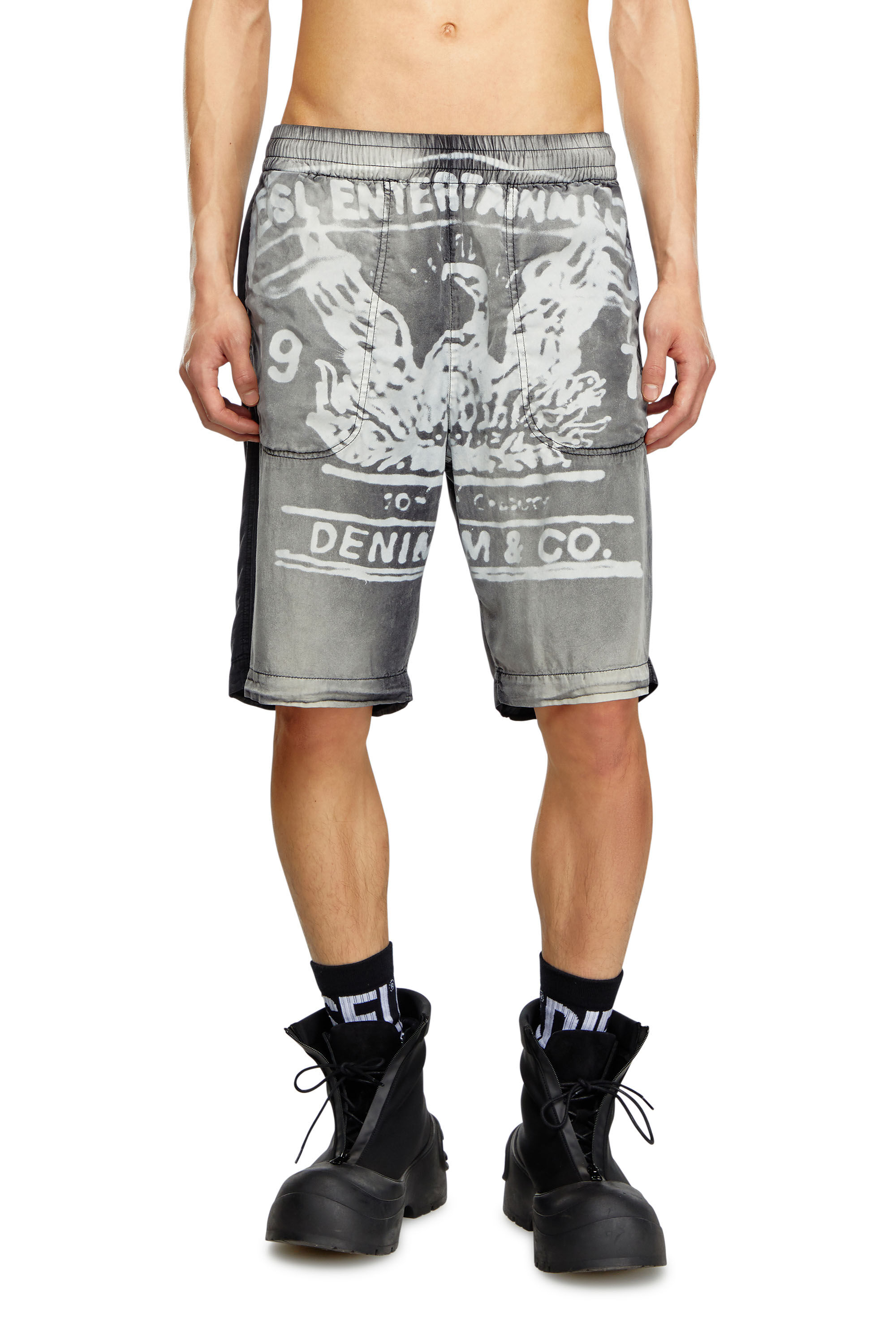 Diesel - P-EEKLO-SHORT, Man's Faded shorts with archival print in Black/Grey - 3