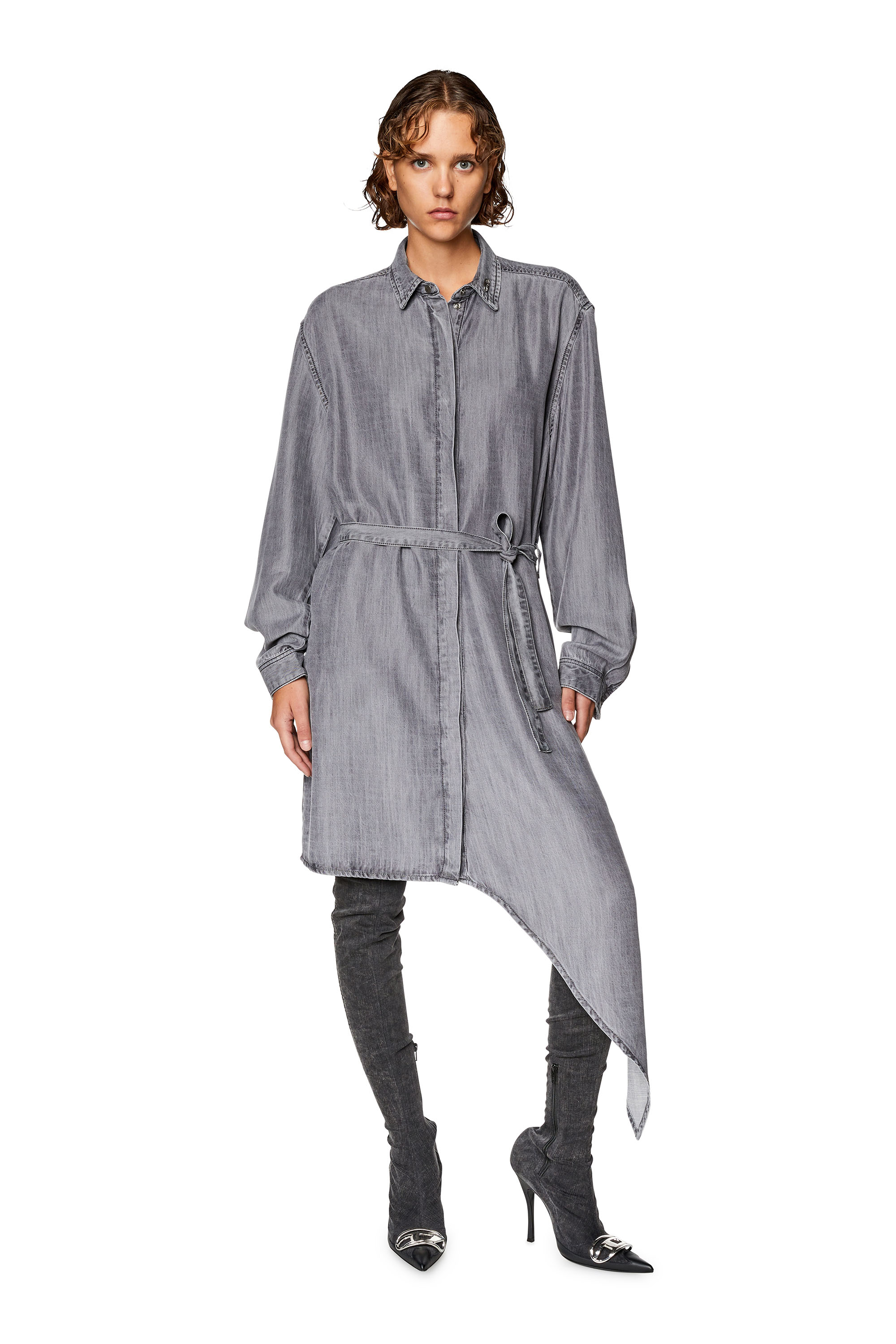 Diesel - DE-TRISS, Woman Shirt dress in light denim in Grey - Image 1