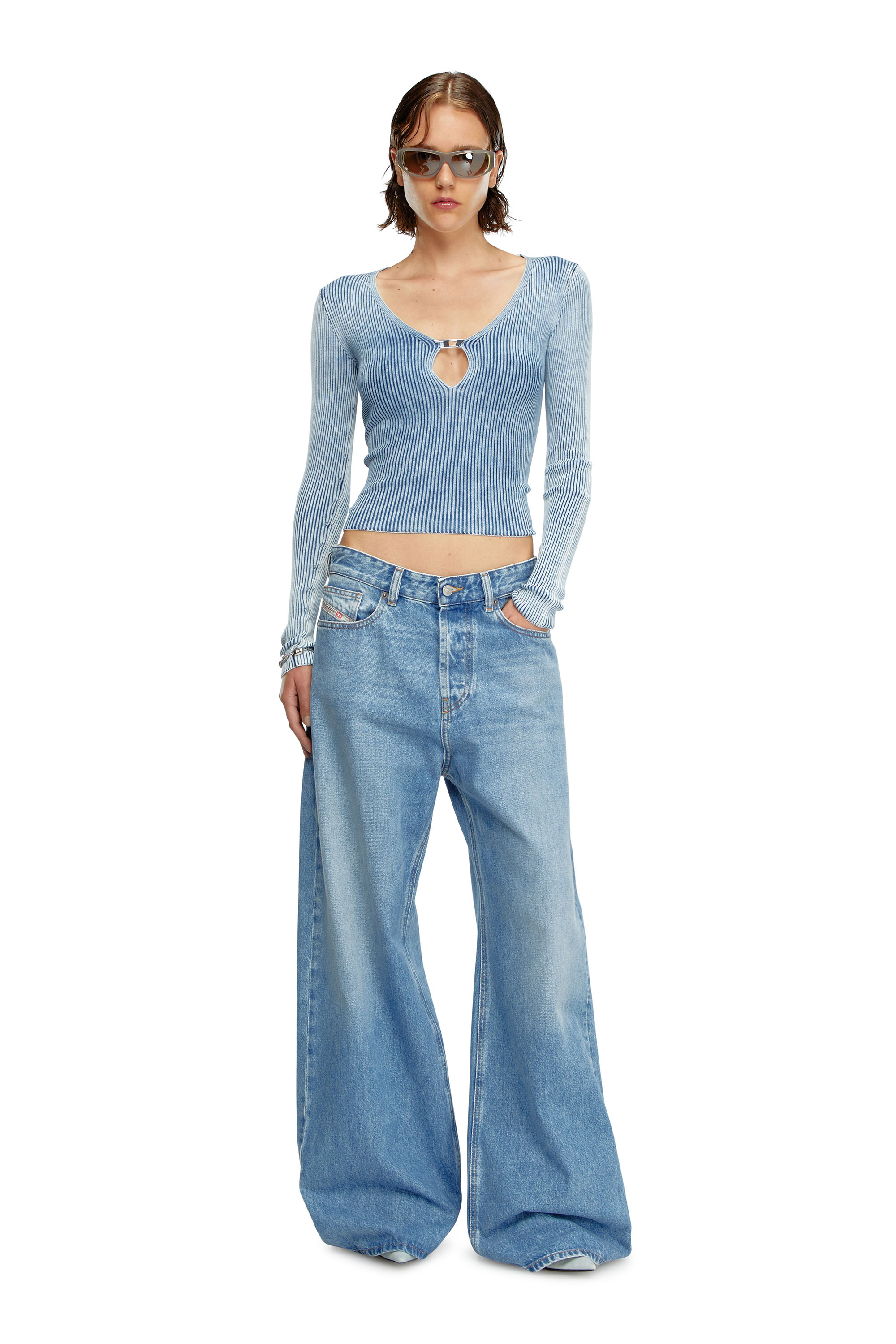 Diesel - M-TERI, Woman Cut-out top in indigo cotton knit in Blue - Image 3