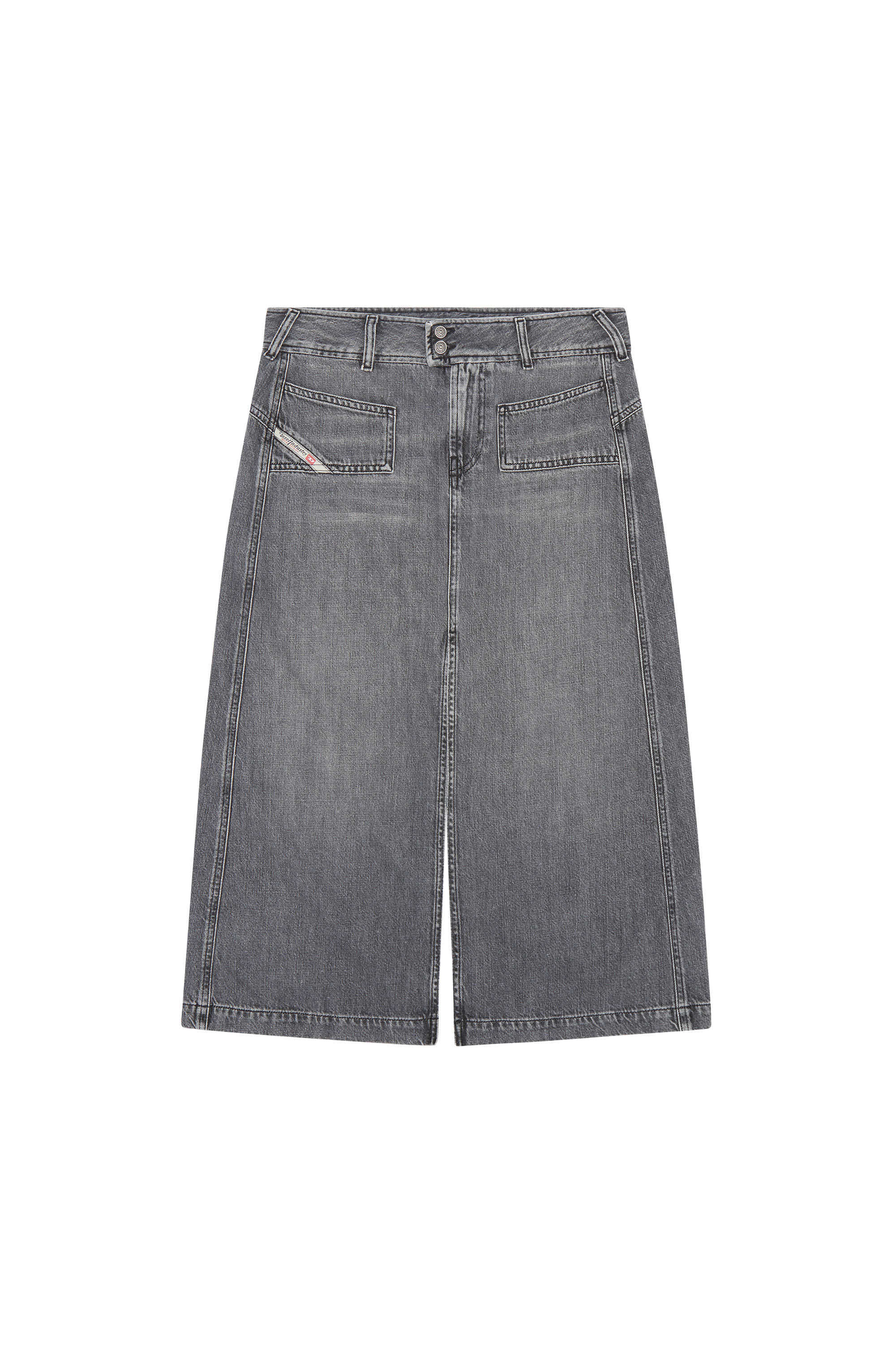 Diesel - DE-YINKA, Woman Denim midi skirt with slit in Grey - Image 3