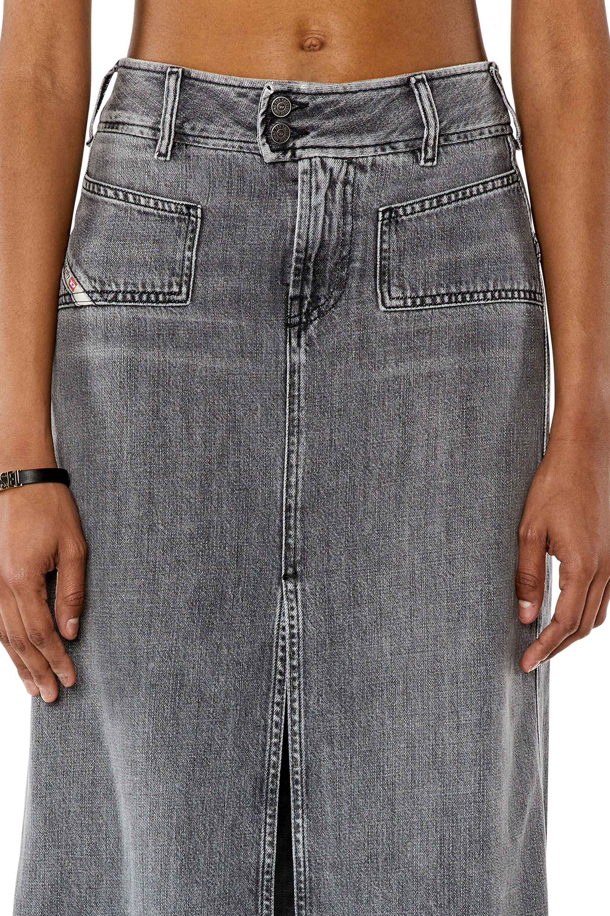 Diesel - DE-YINKA, Woman Denim midi skirt with slit in Grey - Image 5