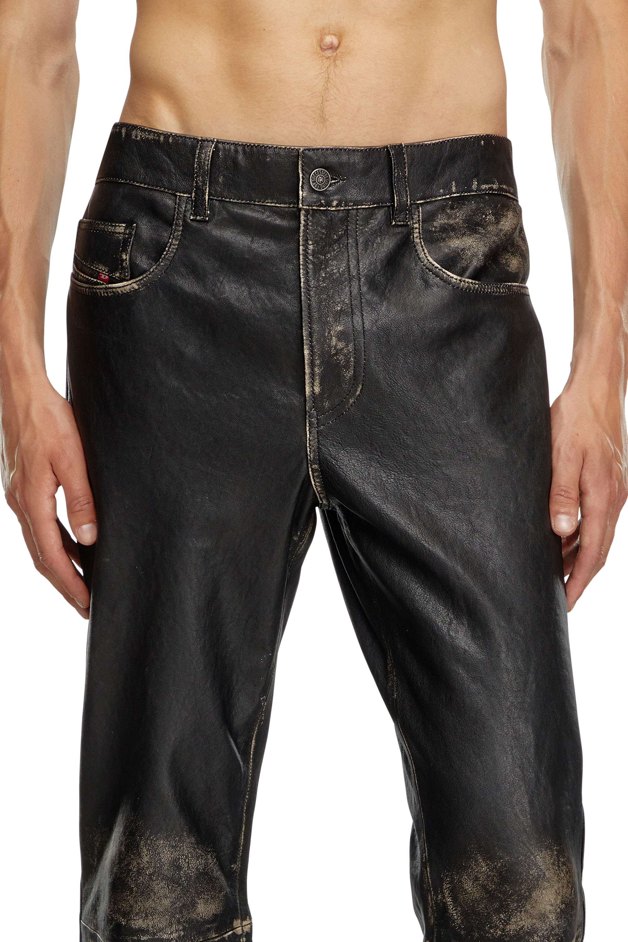 Diesel - P-BLIXIA, Man's Distressed leather pants in Black - 5