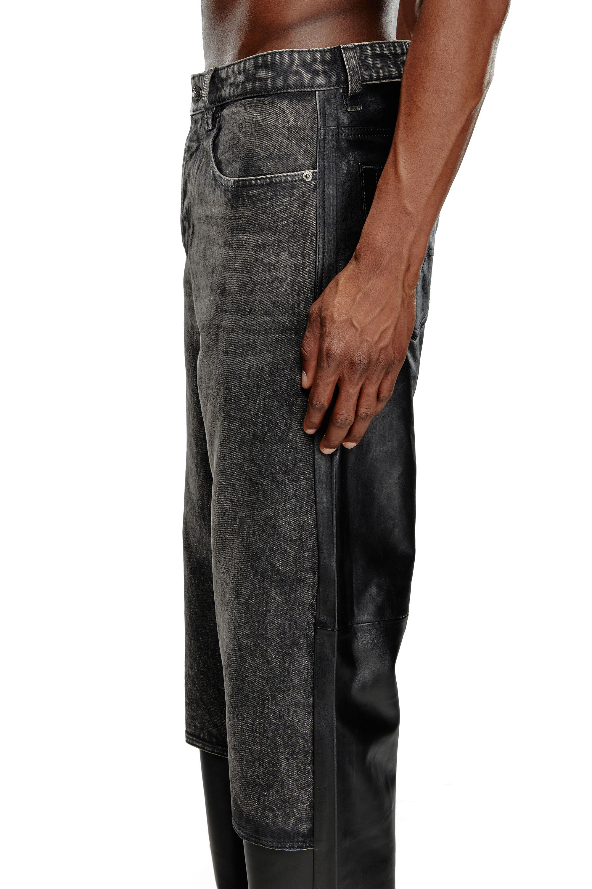 Diesel - P-BRETCH, Man's Leather and denim pants in Black - 5