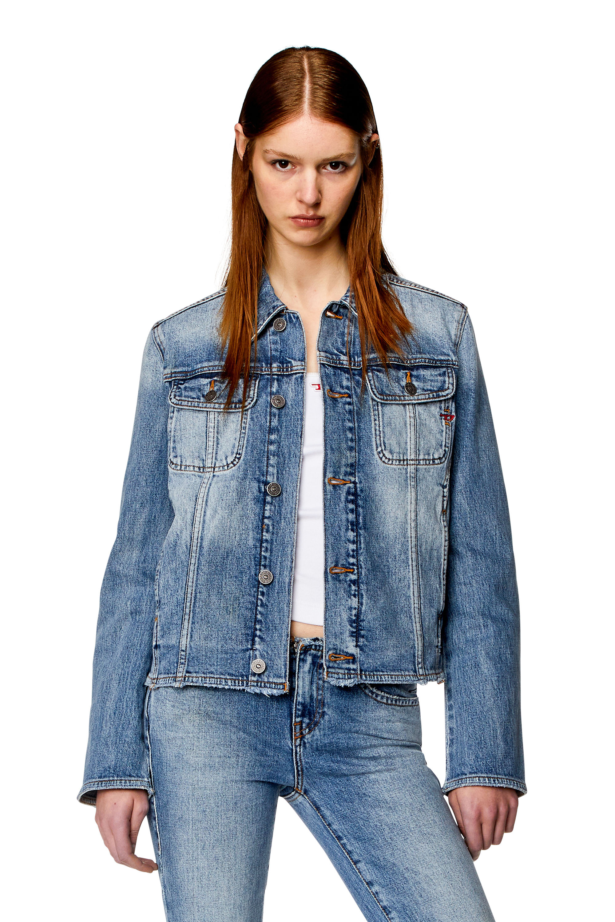 Diesel - DE-BONNY-S1, Woman Trucker jacket in comfort denim in Blue - Image 1