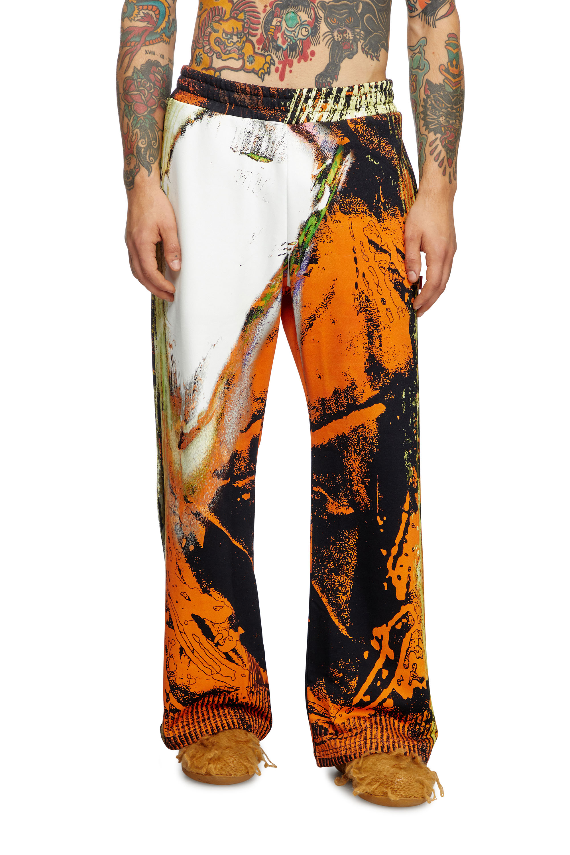 Diesel - P-MARTE, Man's Track pants with Pop print in Black/Orange - 1