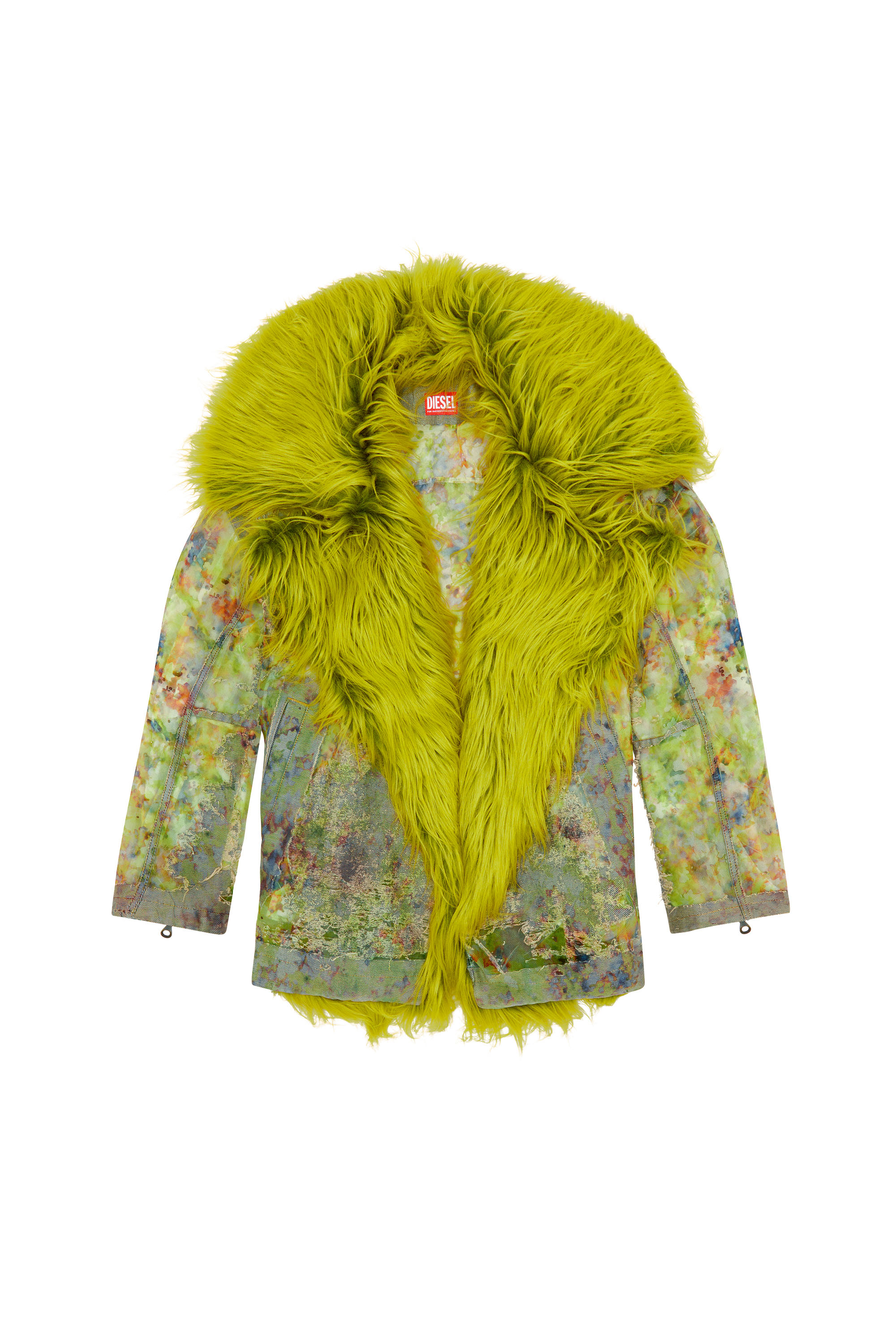 Diesel - DE-BIKA-FSE, Woman Printed devoré jacket with shaggy collar in Green - Image 3