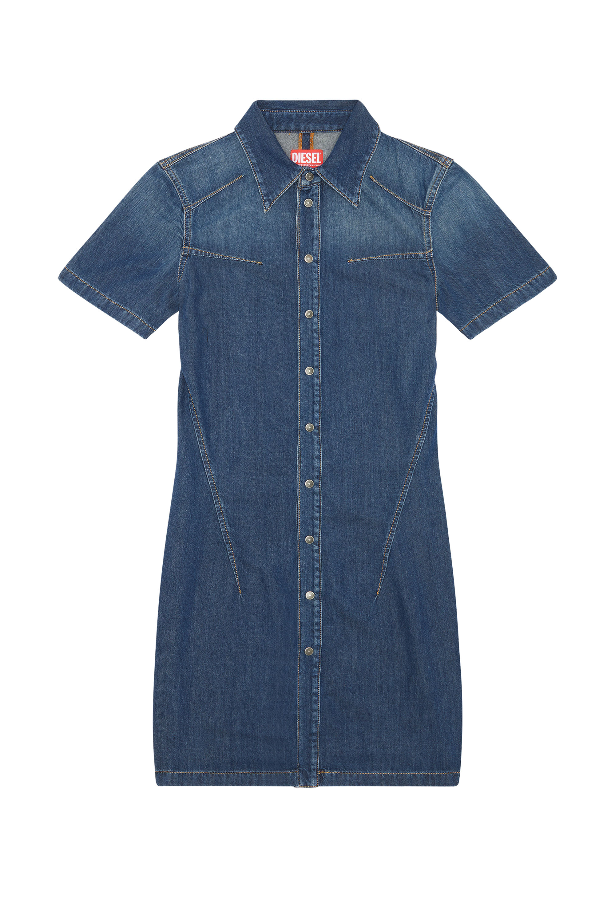 Diesel - DE-SHIRTY, Woman Buttoned shirt dress in stretch denim in Blue - Image 2