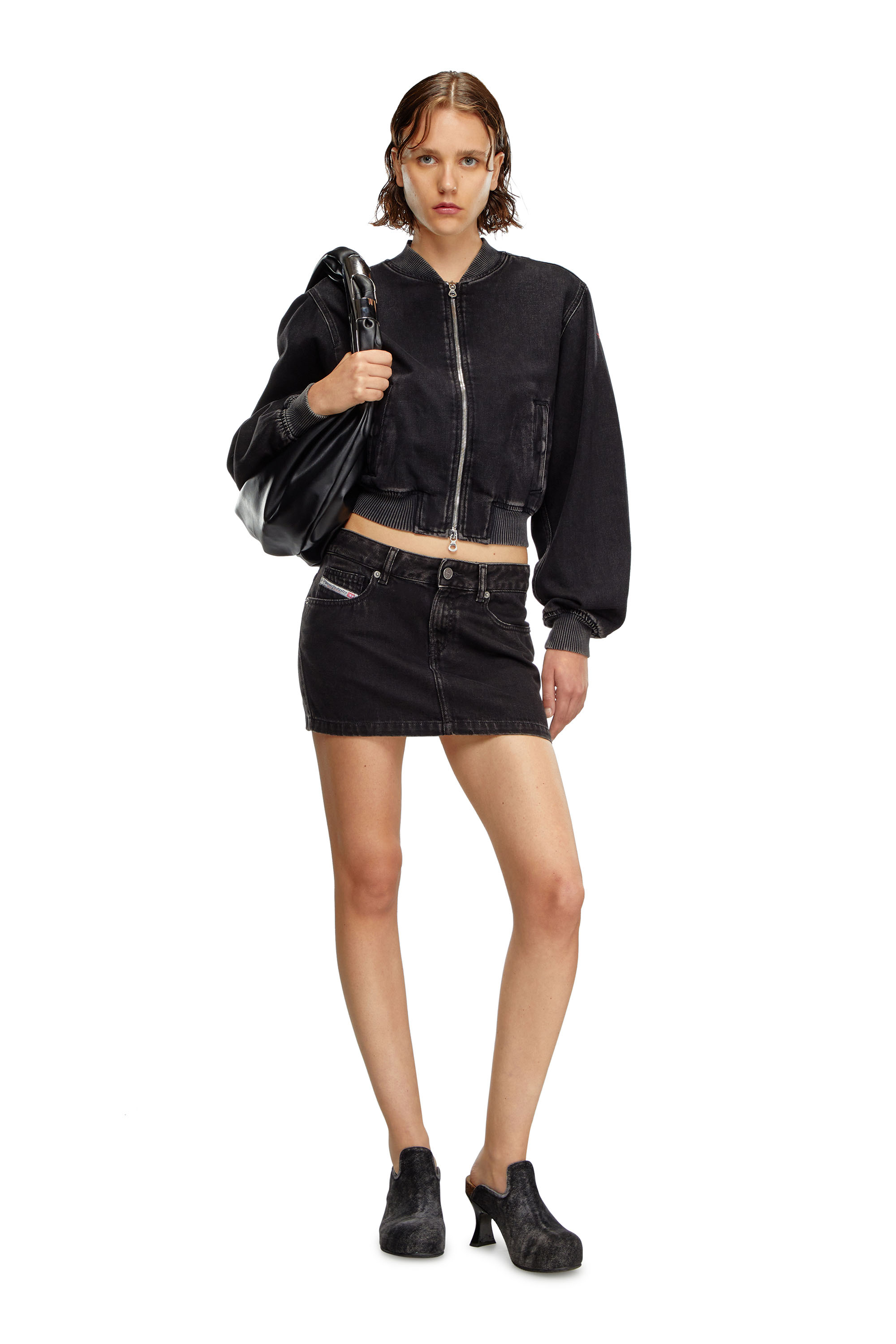 Diesel - DE-RON, Woman Mini skirt in clean-wash denim in Black - Image 2