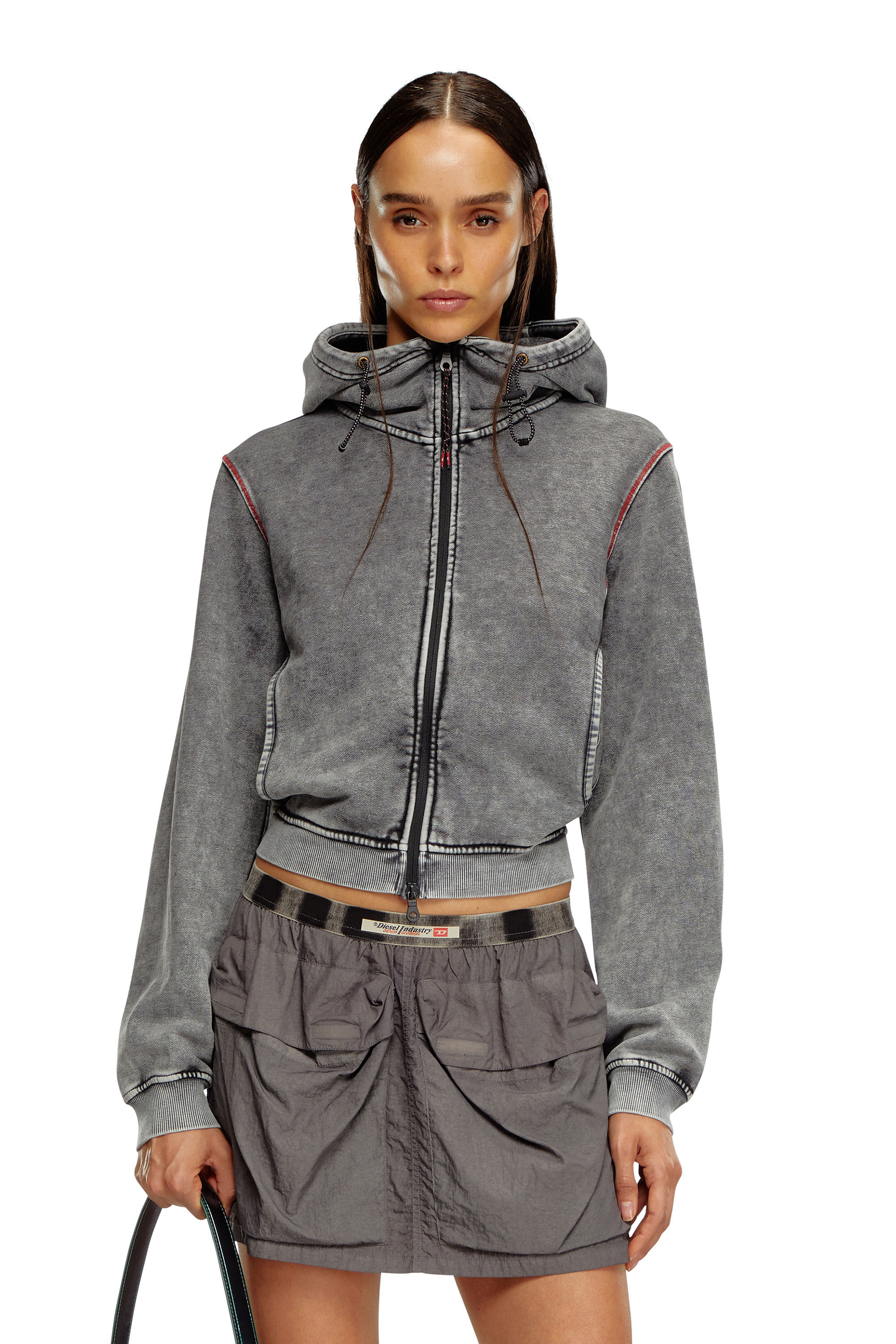 Diesel - AWST-ABIRA-HT44, Woman's Faded hoodie with zip back in Grey - 3