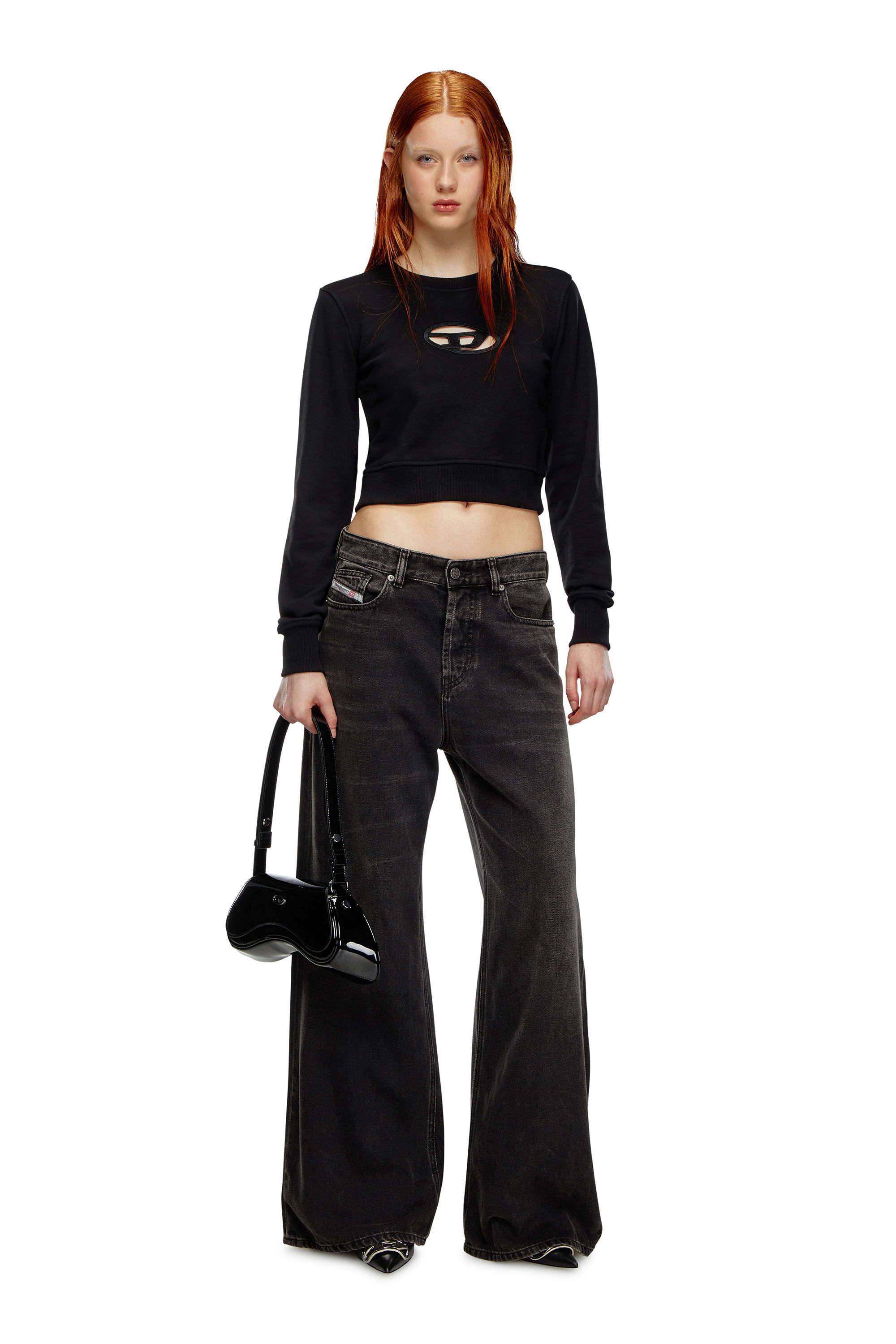 Diesel - F-SLIMMY-OD, Woman's Cropped sweatshirt with cut-out logo in Black - 1