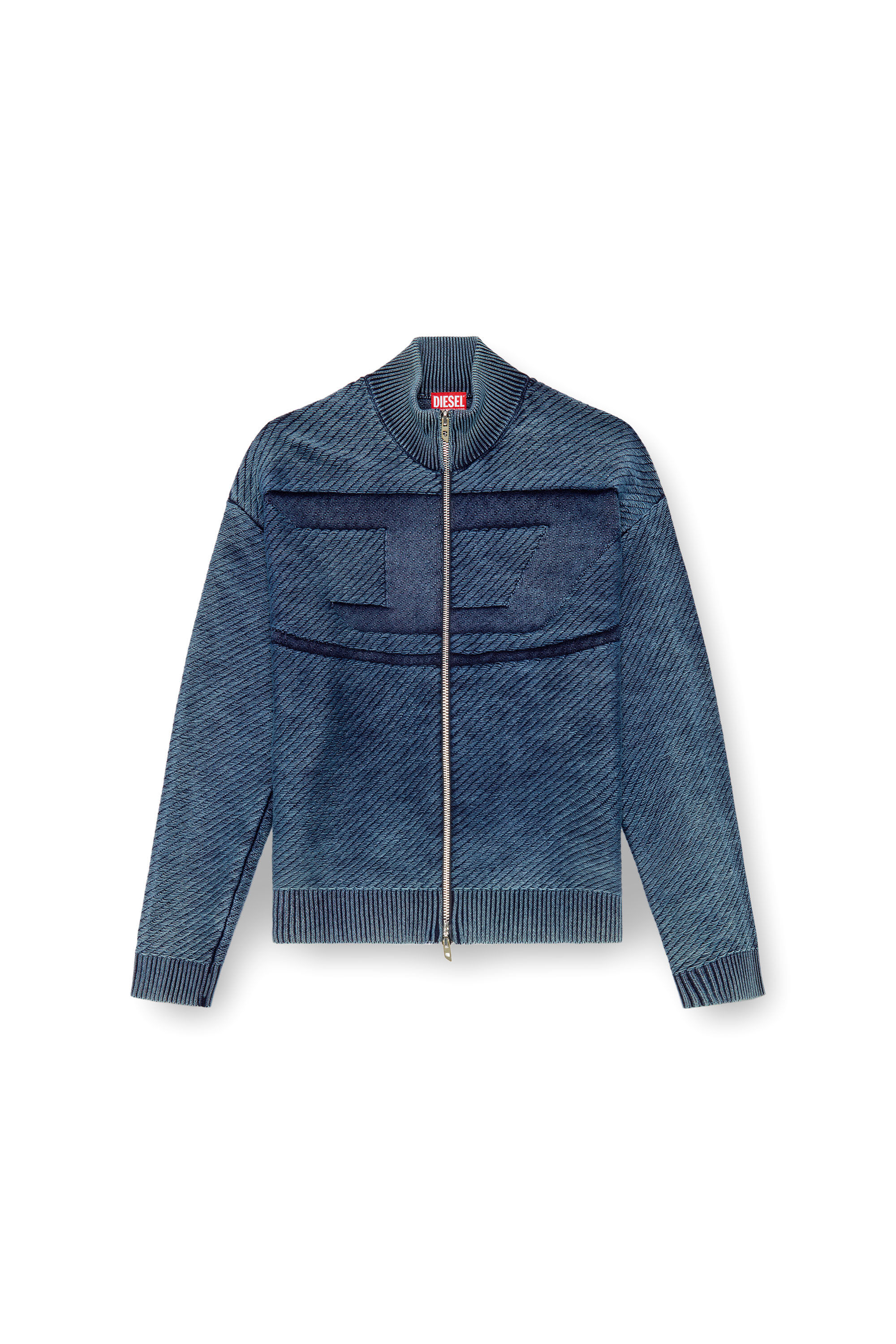 Diesel - K-KLEVERY-ZIP, Man's Denim-effect zip-up cardigan in cotton in Blue - 2