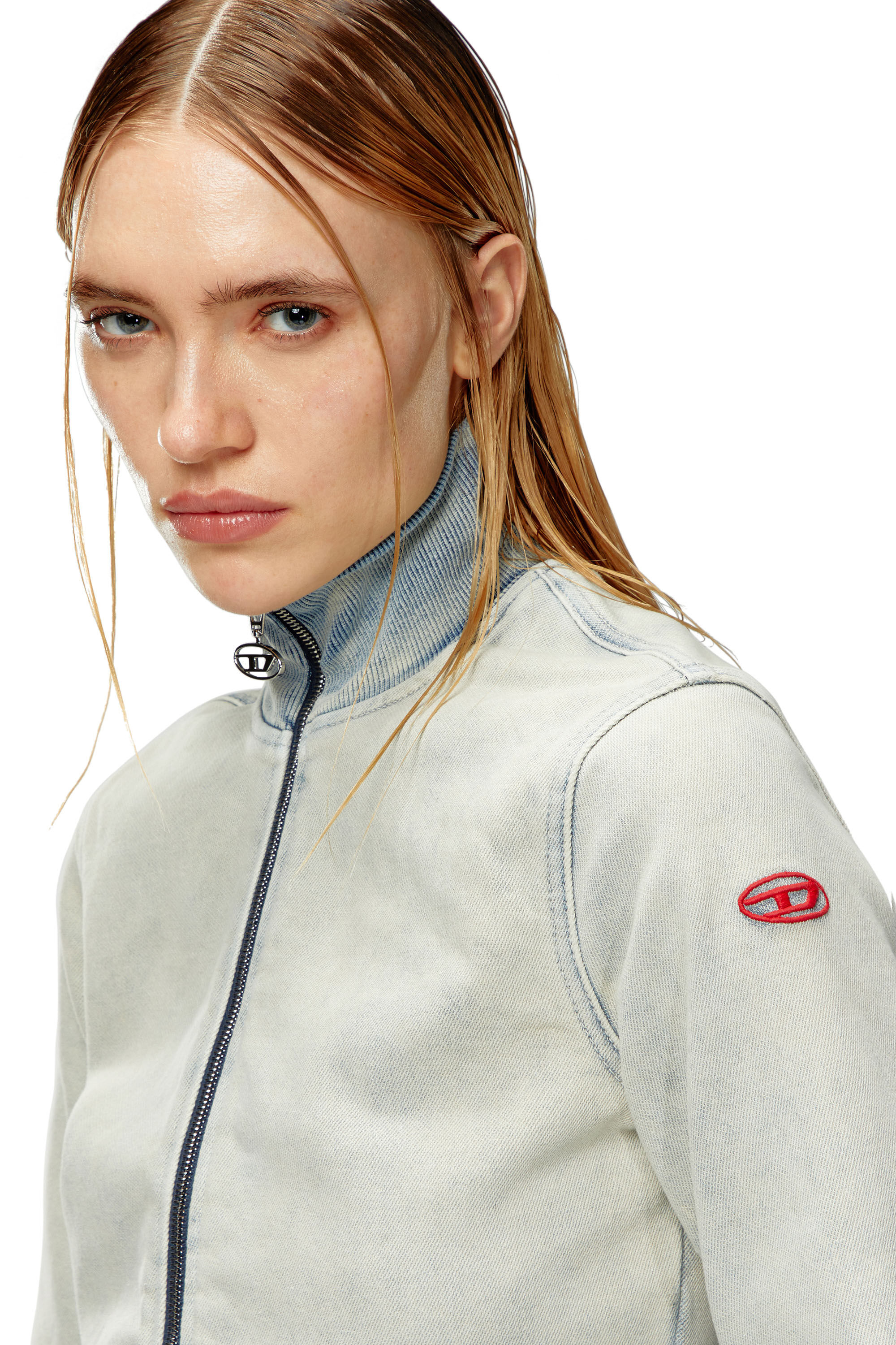 Diesel - D-EMY TRACK, Woman Zip-up sweatshirt in Track Denim in Blue - Image 5