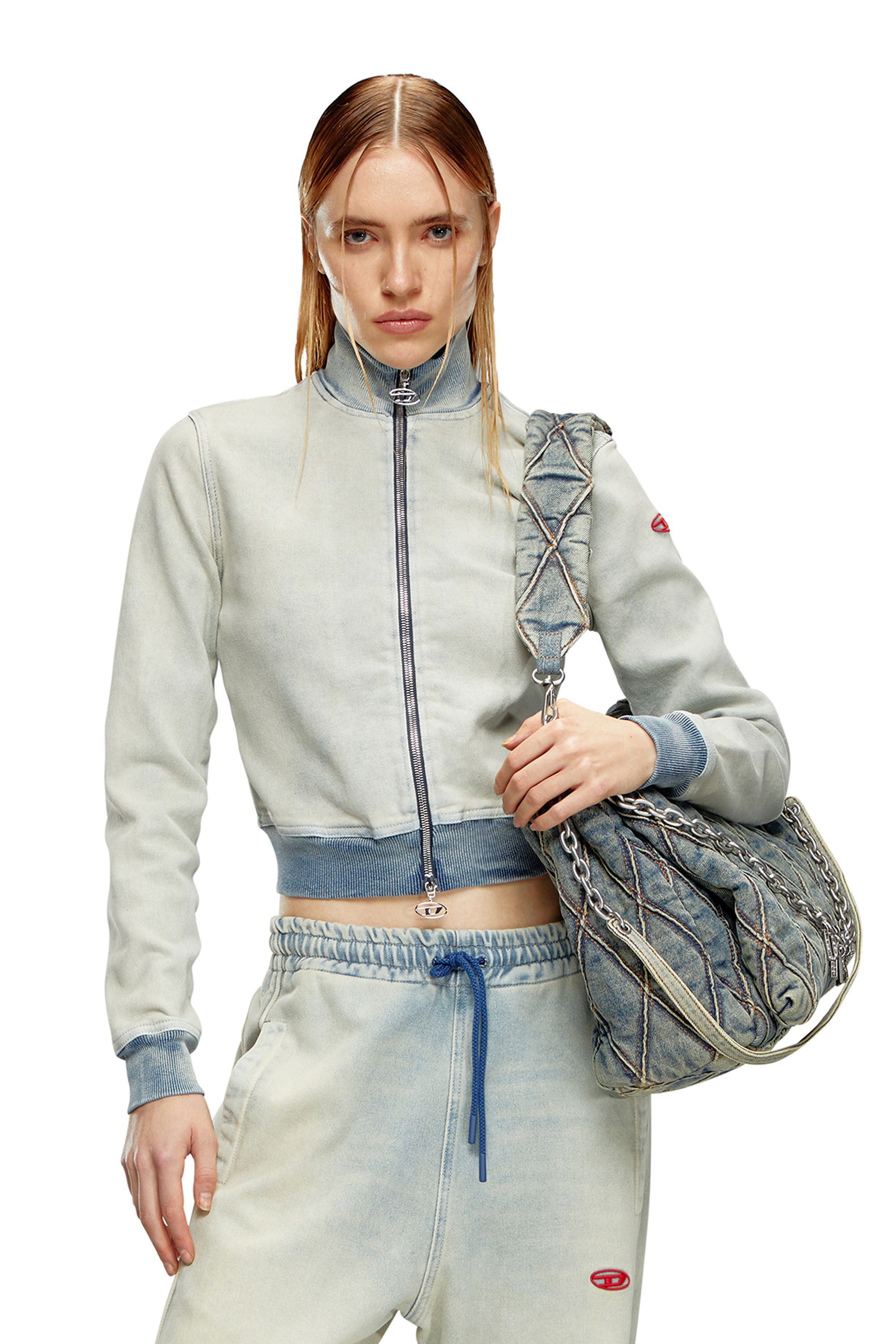 Diesel - D-EMY TRACK, Woman Zip-up sweatshirt in Track Denim in Blue - Image 3