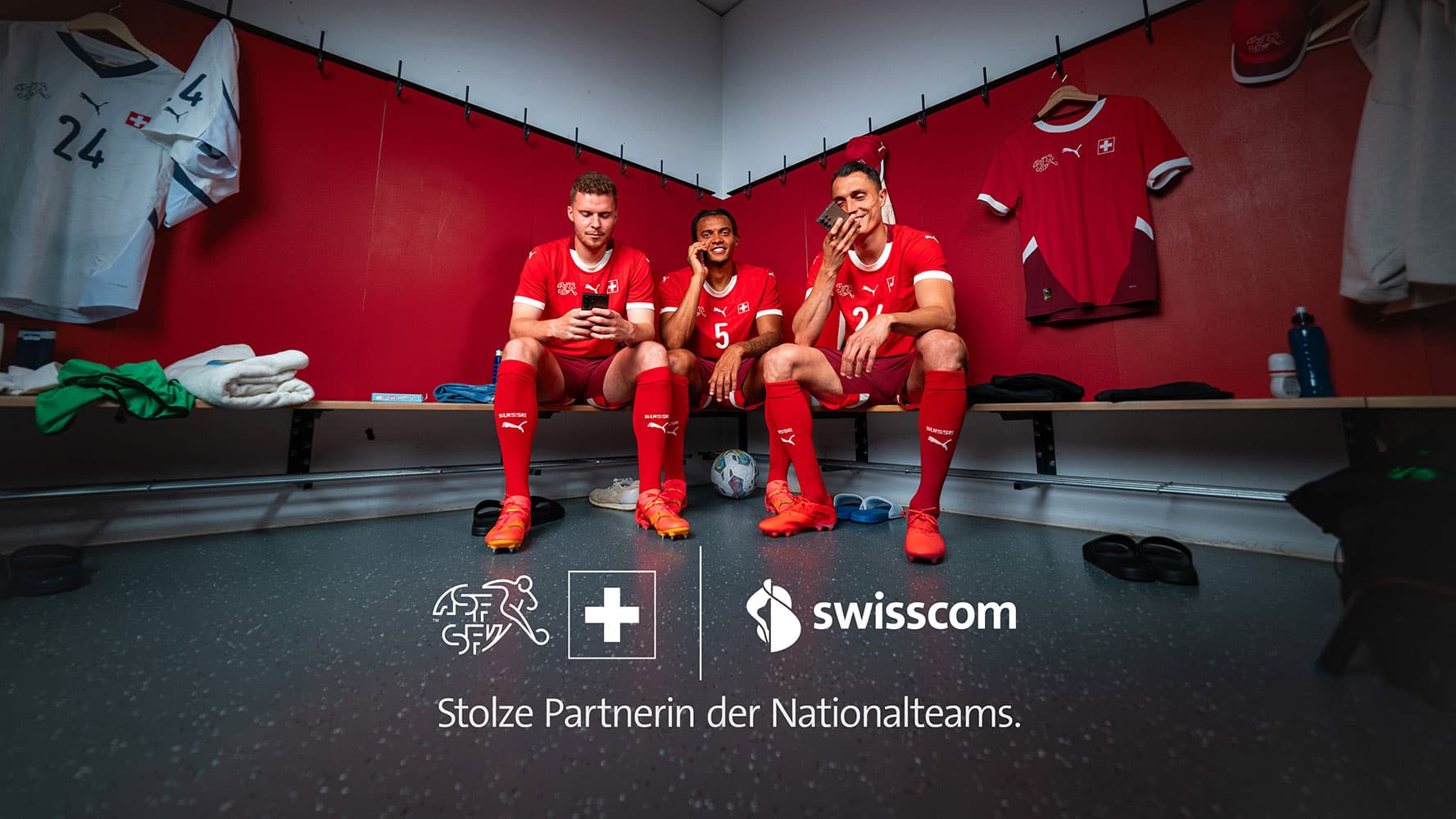 schweizer national spieler in der garderobe
