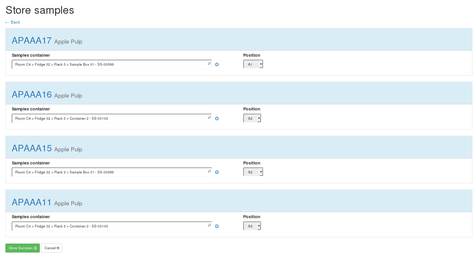 Assignment of samples to multiple containers