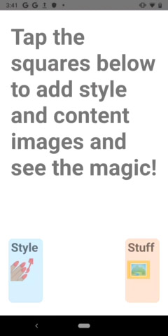 style transfer app initial screen