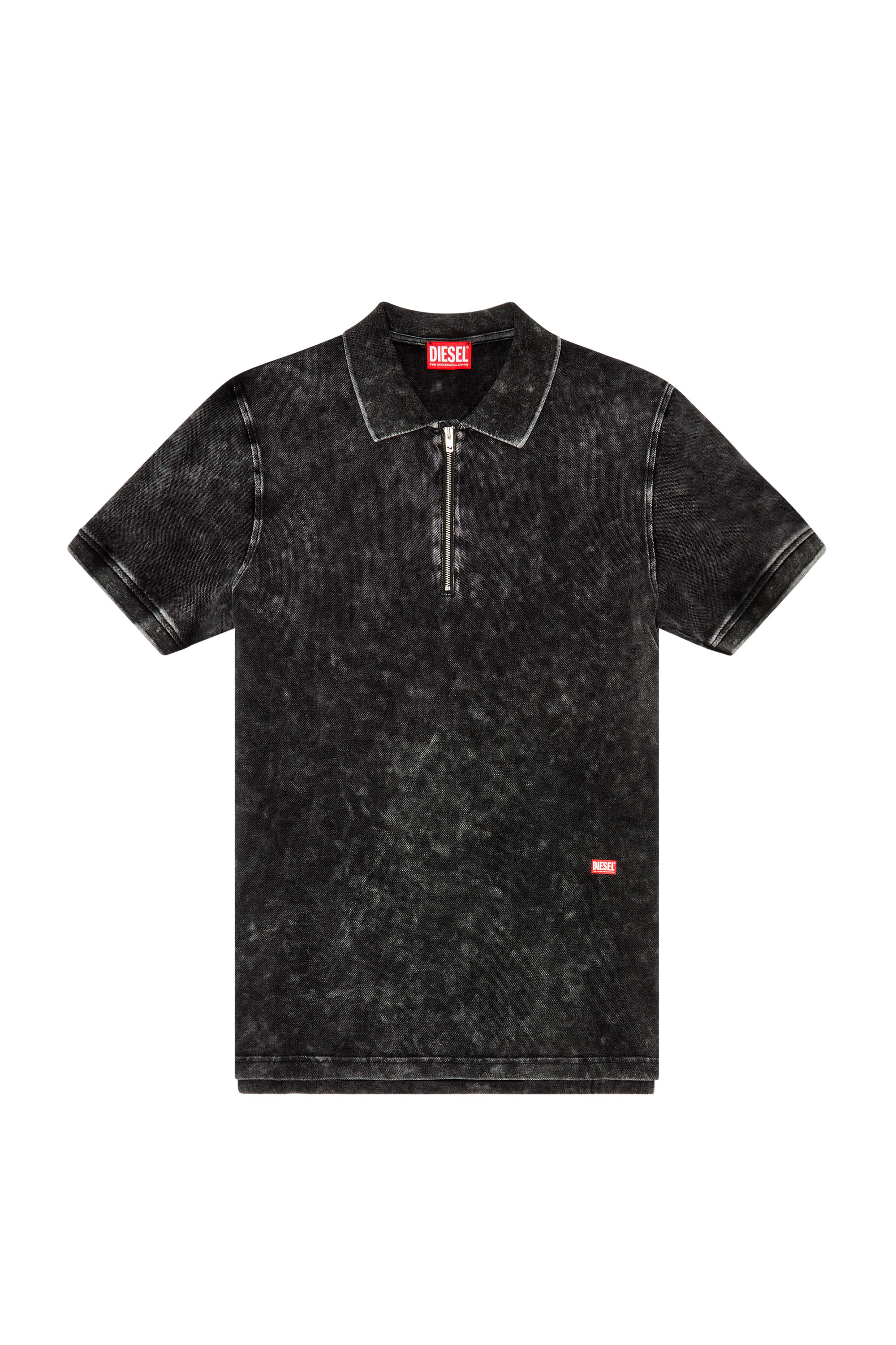 Diesel - T-SMITH-ZIP, Man Polo shirt in faded piqué in Black - Image 3