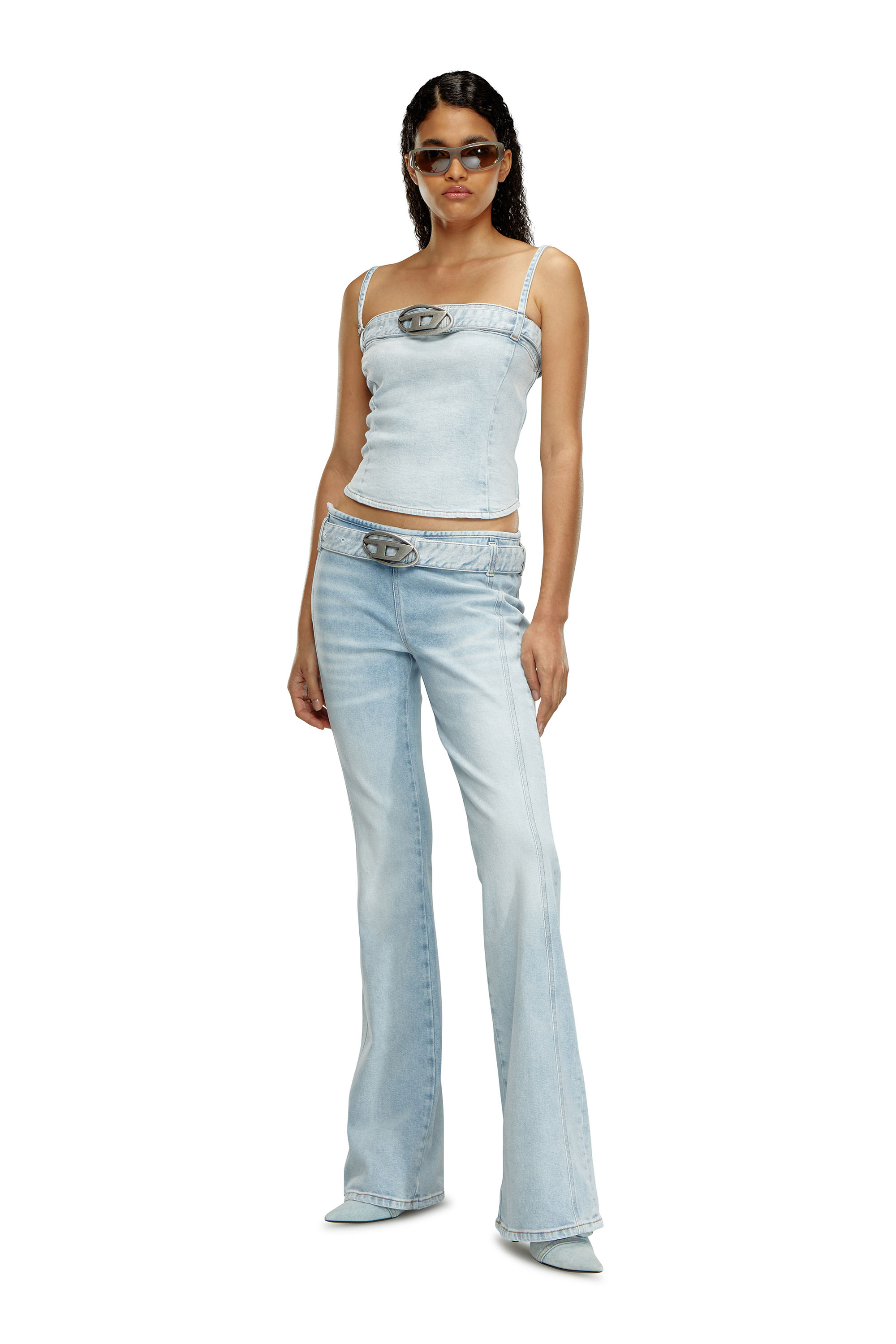 Diesel - DE-LUCY-S, Woman Cropped denim top with logo belt in Blue - Image 2