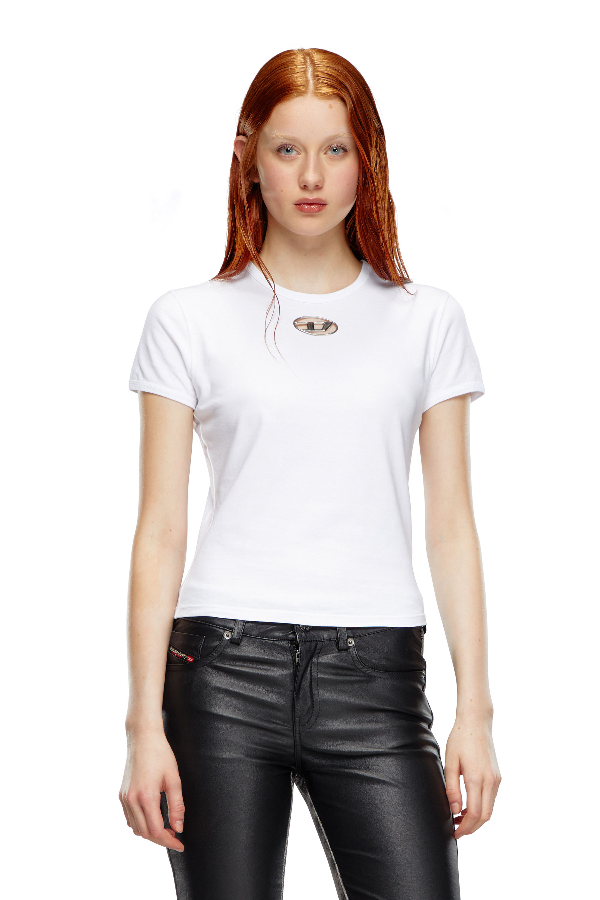 Diesel - T-UNCUTIE-LONG-OD, Woman T-shirt with injection-moulded Oval D in White - Image 5