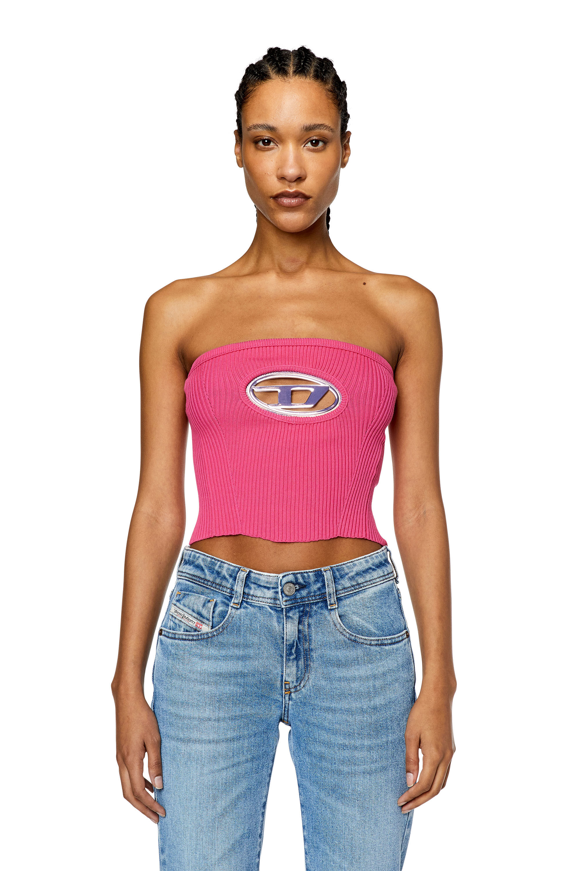 Diesel - M-CLARKSVILLE-B, Woman's Bandeau top with oval D plaque in Hot pink - 5