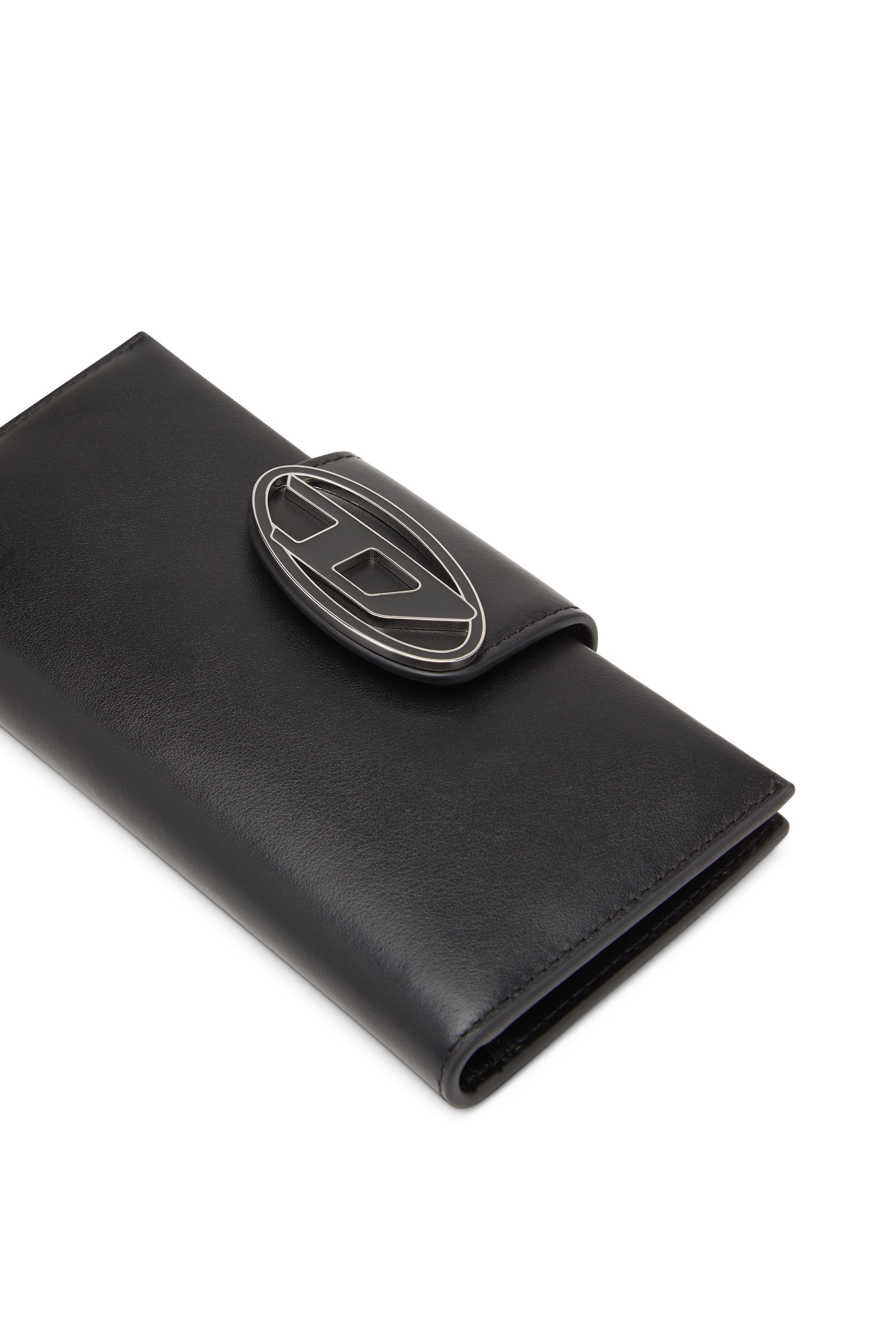 Diesel - JULIE, Woman's Leather continental wallet with logo plaque in Black - 4