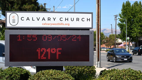 Cavalry Church in Woodland Hills, California, shows a temperature of 121 degrees Fahrenheit (49.4 degrees Celsius) on September 5, 2024.