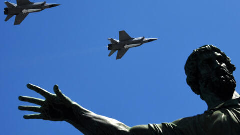 File photo of Russia's MiG-31 supersonic interceptor jets carrying hypersonic Kinzhal (Dagger) missiles flying over Red Square during the Victory Day military parade in Moscow on May 9, 2018.