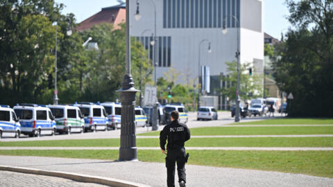 Police officers secure the area after a shooting in Munich, southern Germany, on September 5, 2024.