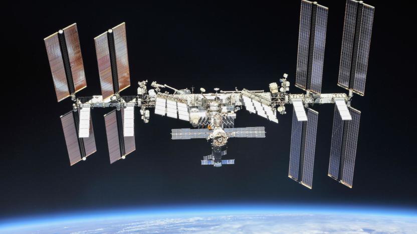 Photo of the International Space Station (ISS) floating above Earth.