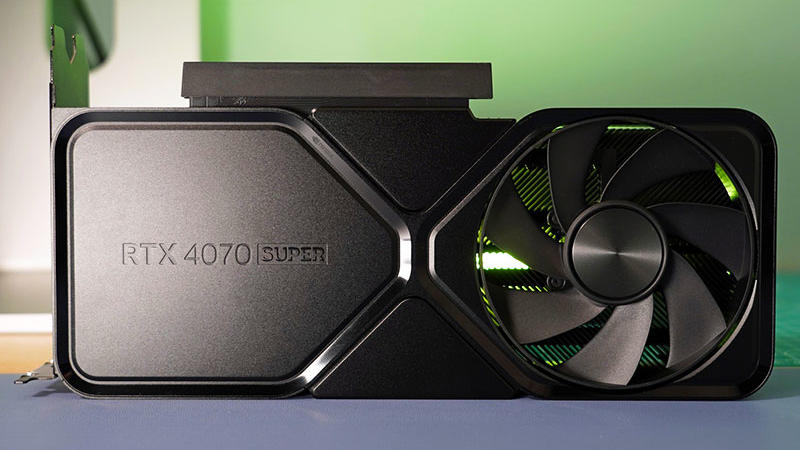 NVIDIA RTX 4070 Super GPU from the front.