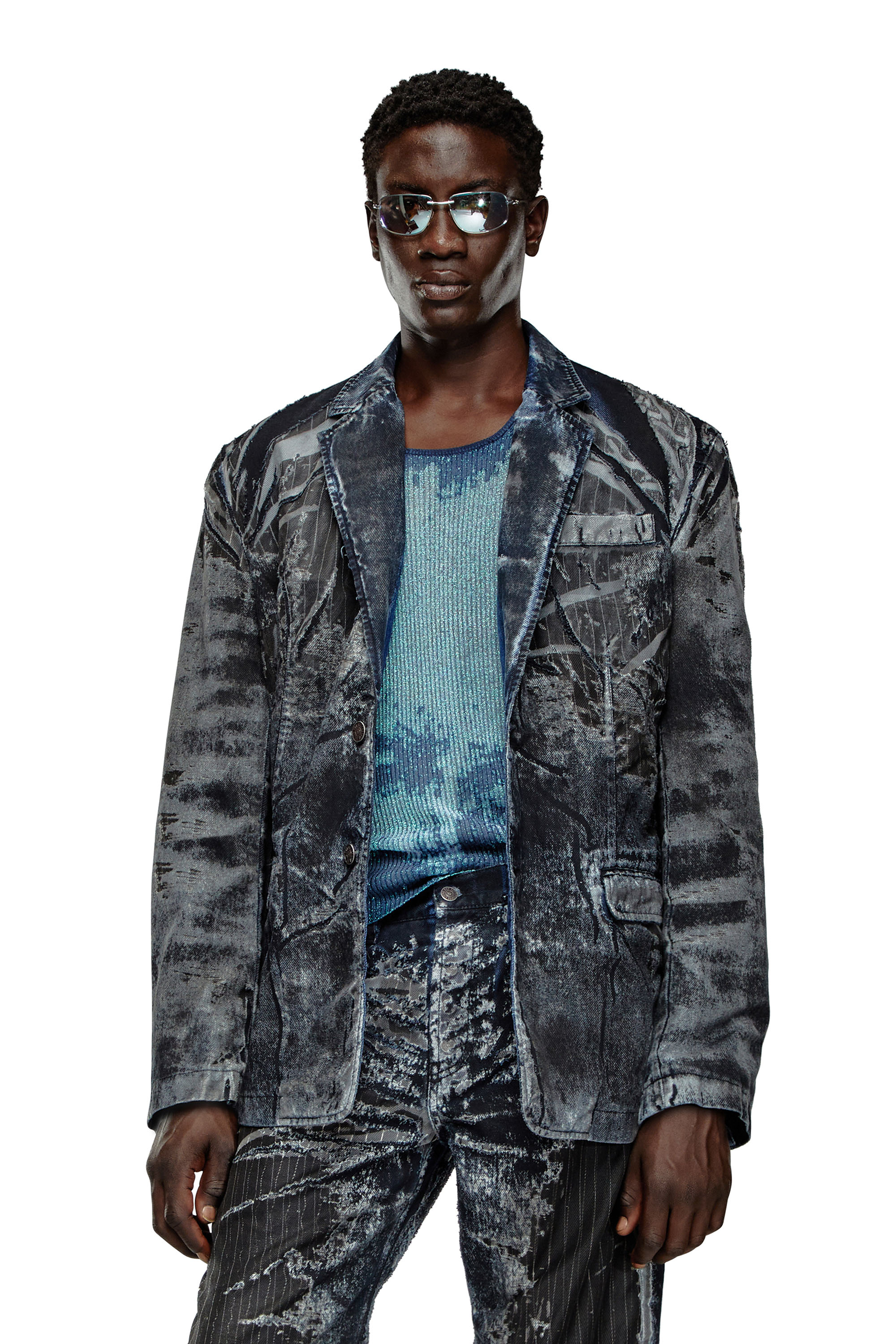 Diesel - D-BLA-DEV-FSE, Unisex Blazer in pinstriped devoré denim in Multicolor - Image 2