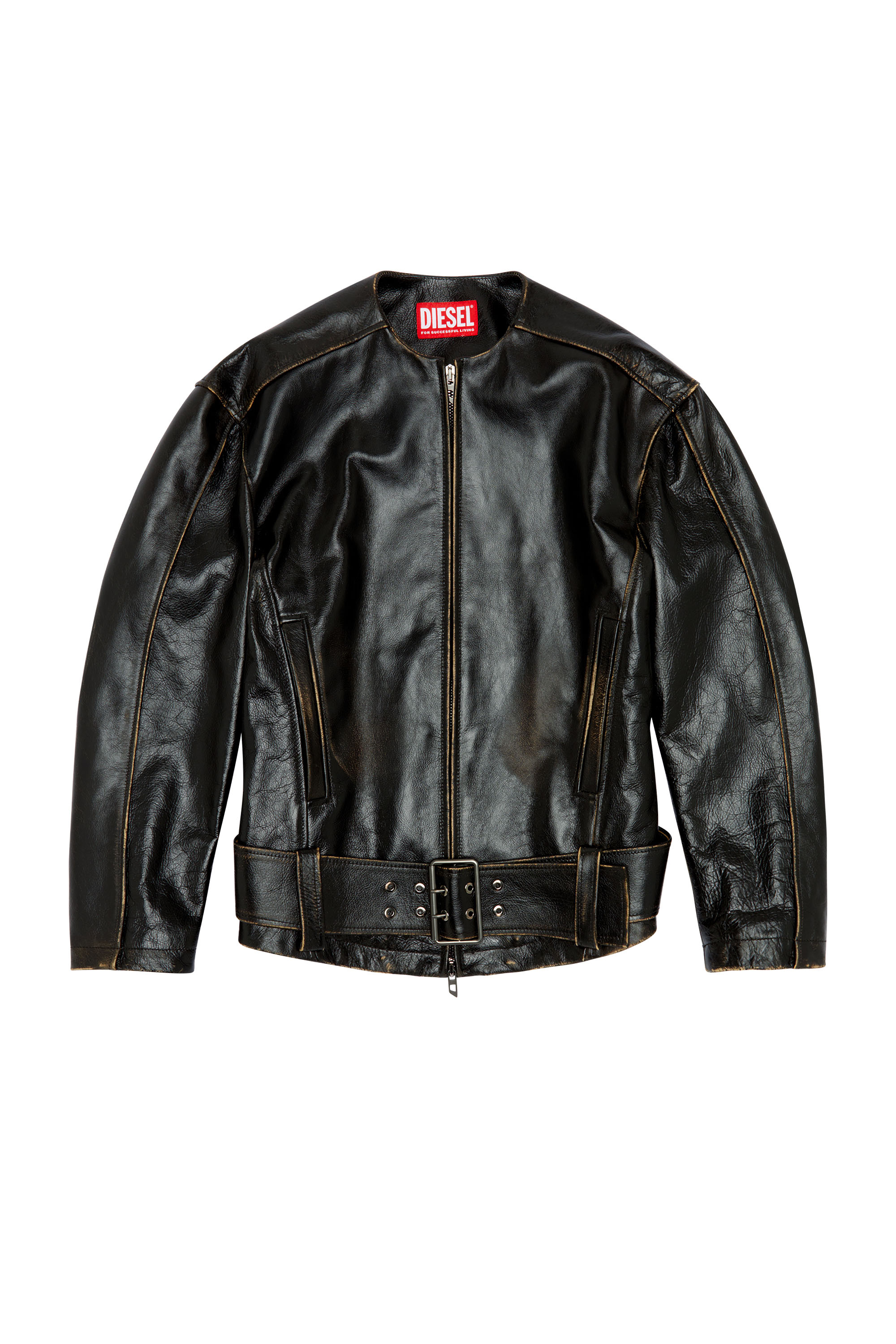 Diesel - L-MARGY, Woman Oversized biker jacket in brushed leather in Black - Image 3