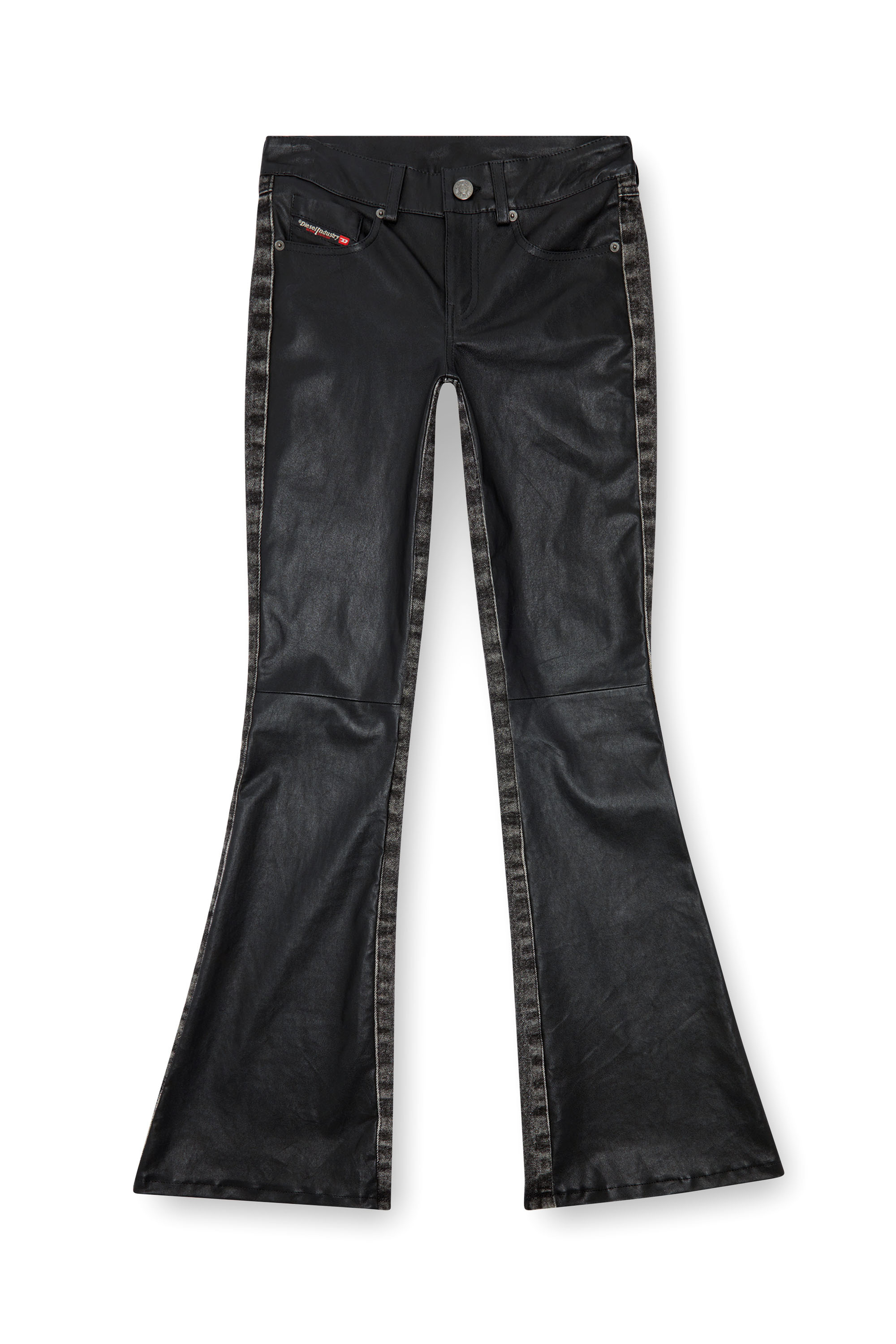 Diesel - L-OVELY, Woman Bootcut pants in leather and denim in Black - Image 3