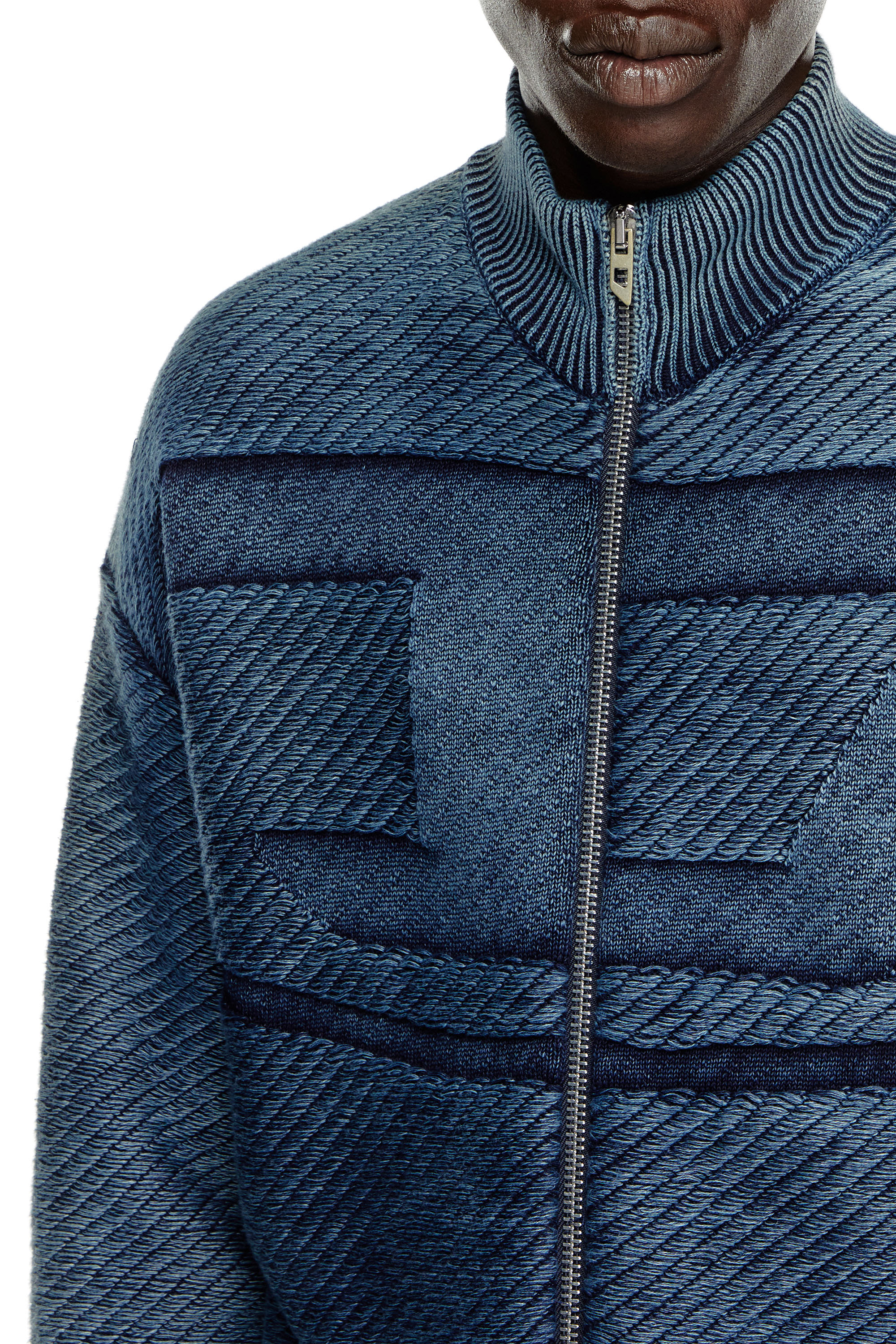 Diesel - K-KLEVERY-ZIP, Man's Denim-effect zip-up cardigan in cotton in Blue - 5