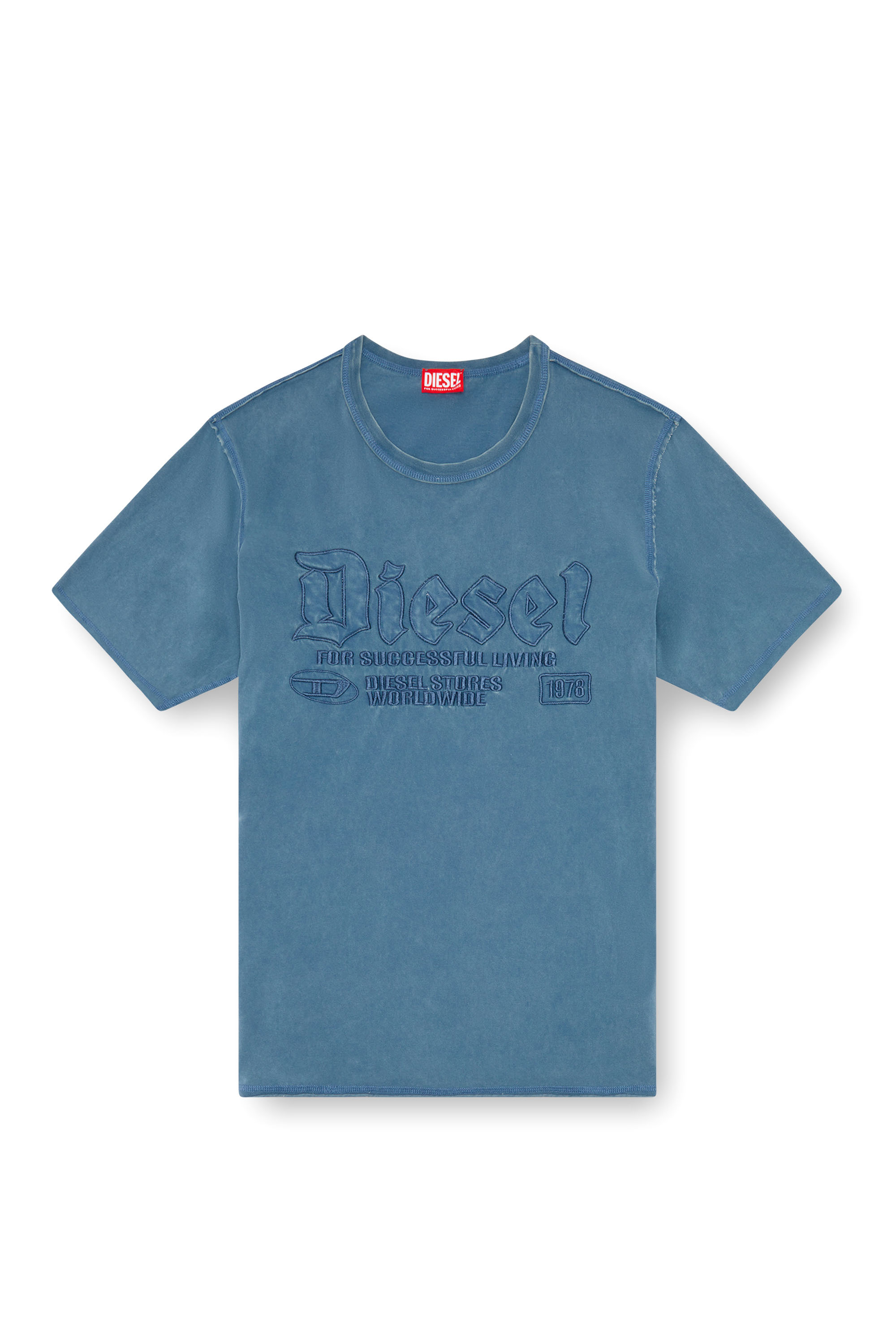 Diesel - T-RAWJUST, Man's Faded T-shirt with tonal embroidery in Blue - 3