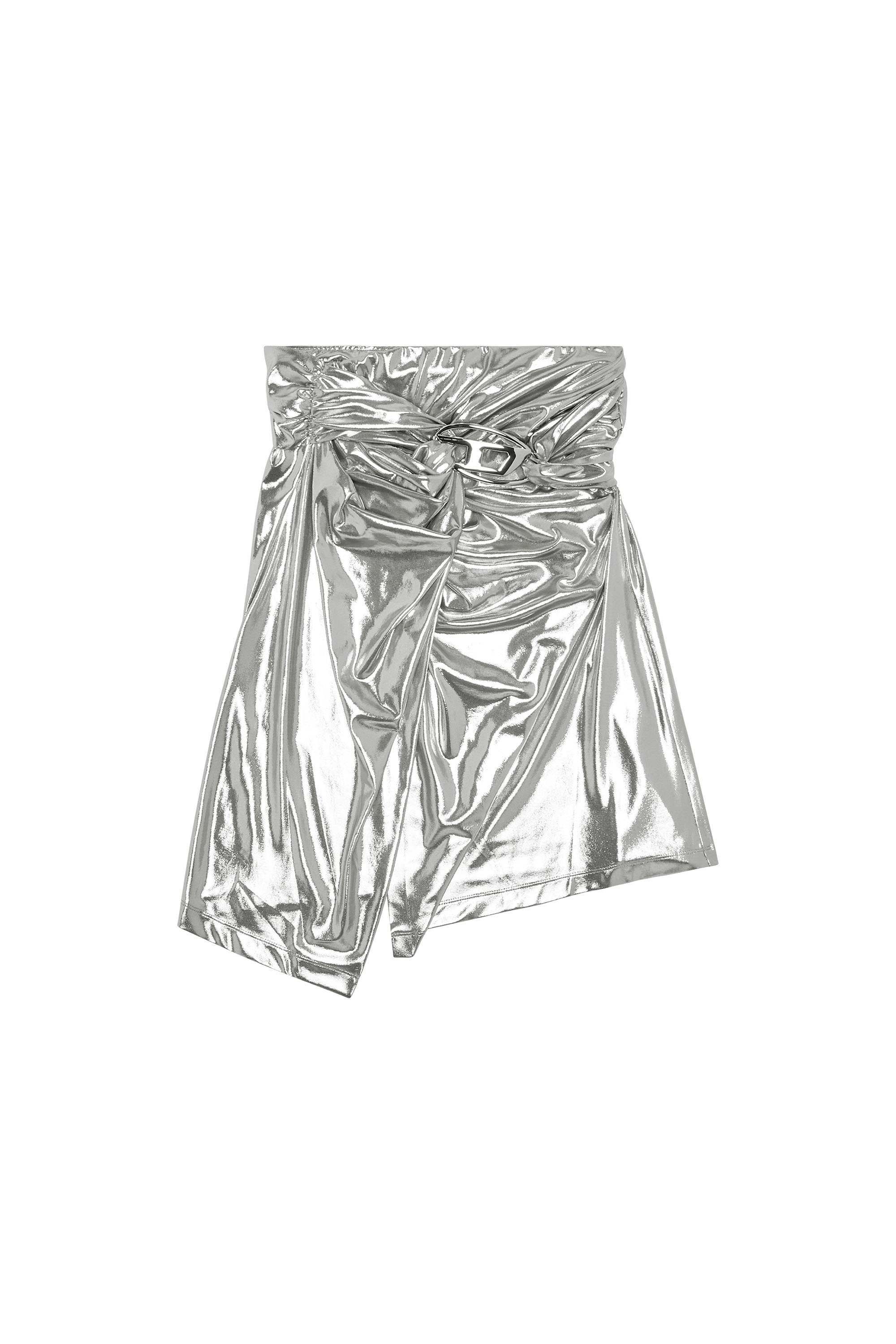 Diesel - O-MELT, Woman Draped midi skirt with foil coating in Silver - Image 4