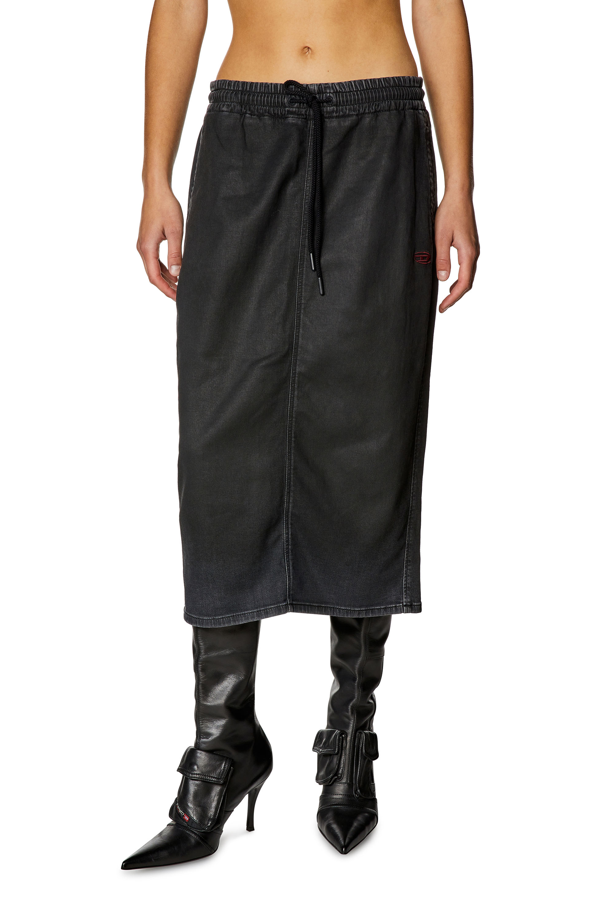 Diesel - DE-OREN JOGG, Woman Skirt in coated denim in Black - Image 2