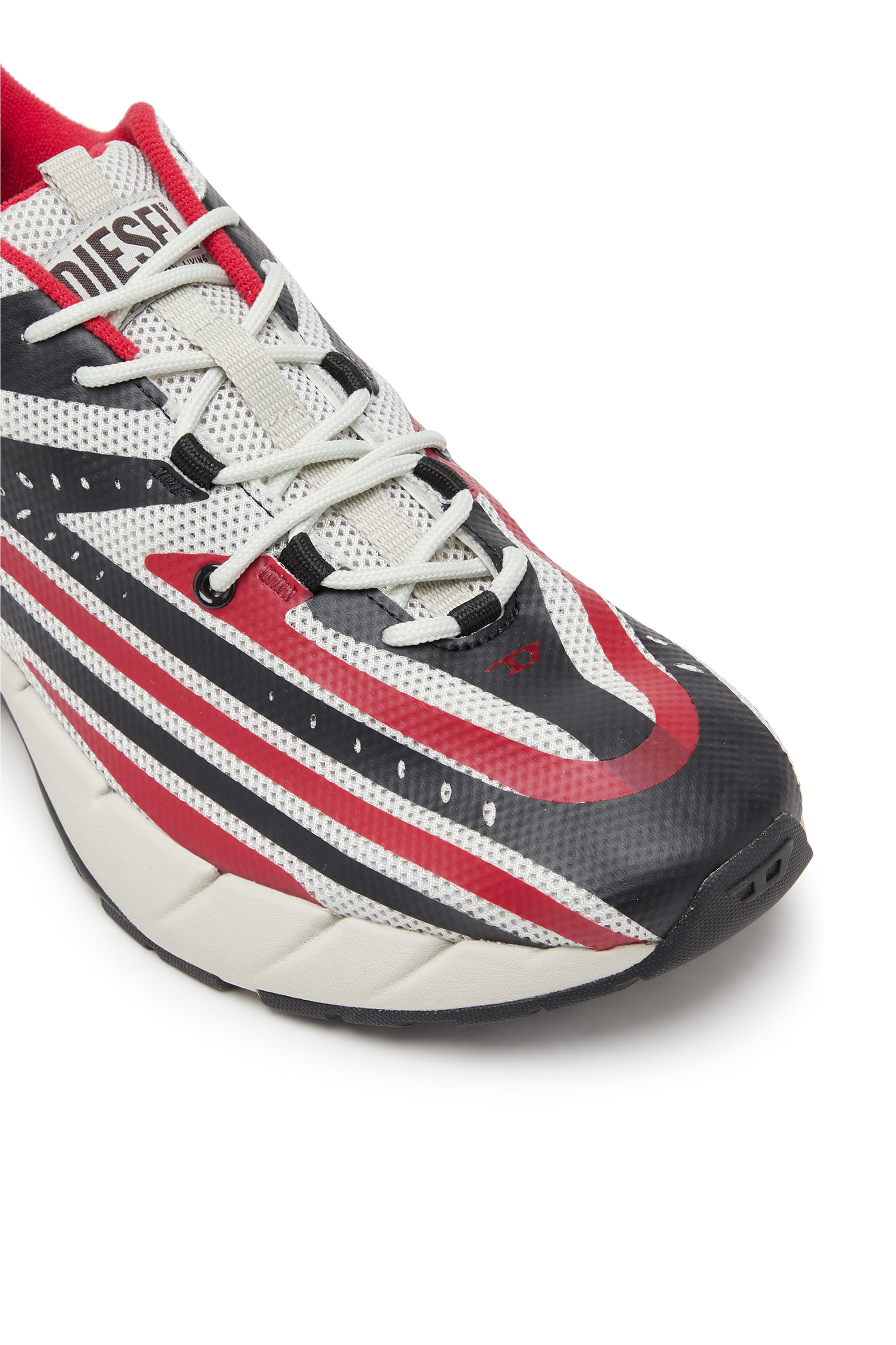 Diesel - D-AIRSPEED LOW, Man's D-Airspeed Low-Striped sneakers in coated mesh in Black/Red - 6