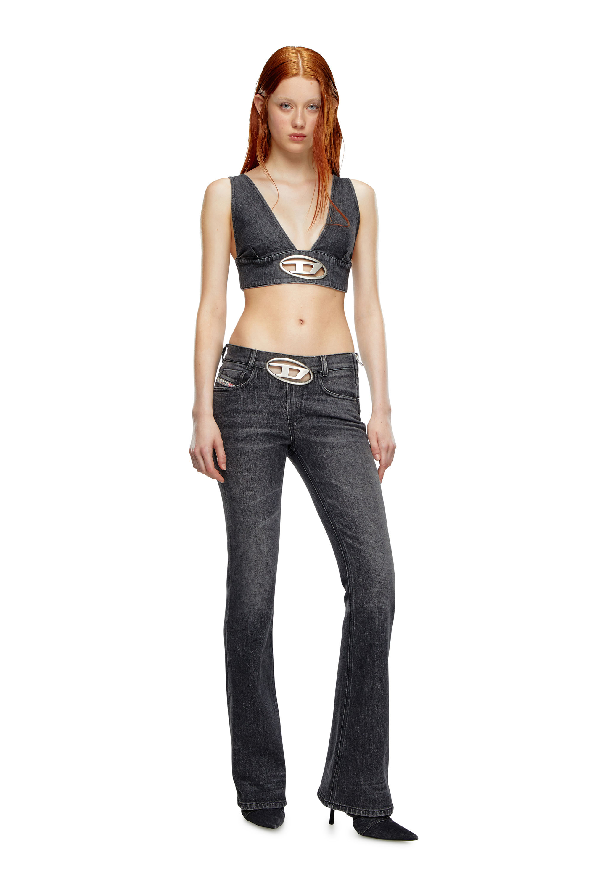 Diesel - DE-ELLY-S, Woman Denim bra top with Oval D plaque in Black - Image 2