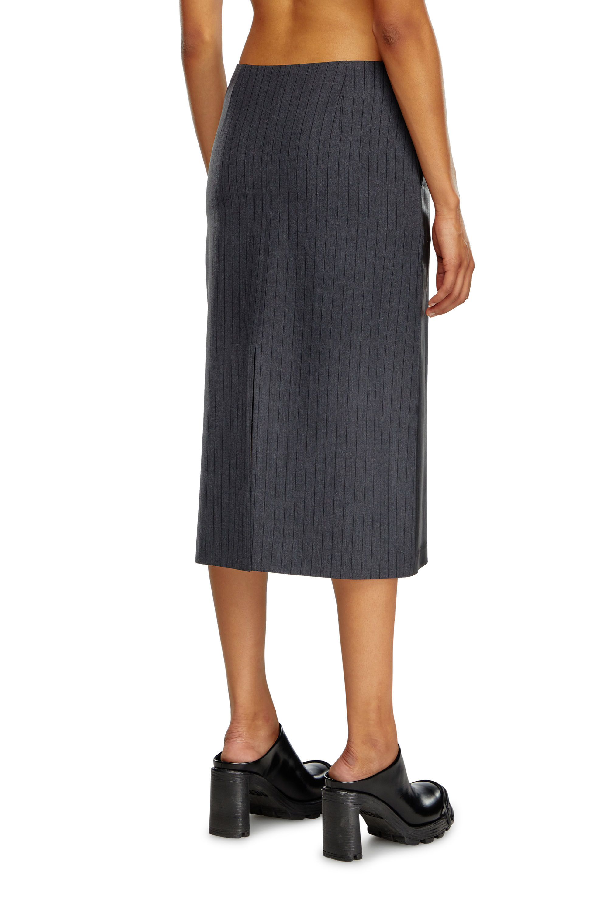 Diesel - O-RION, Woman Pinstripe skirt with coated front in Black - Image 3