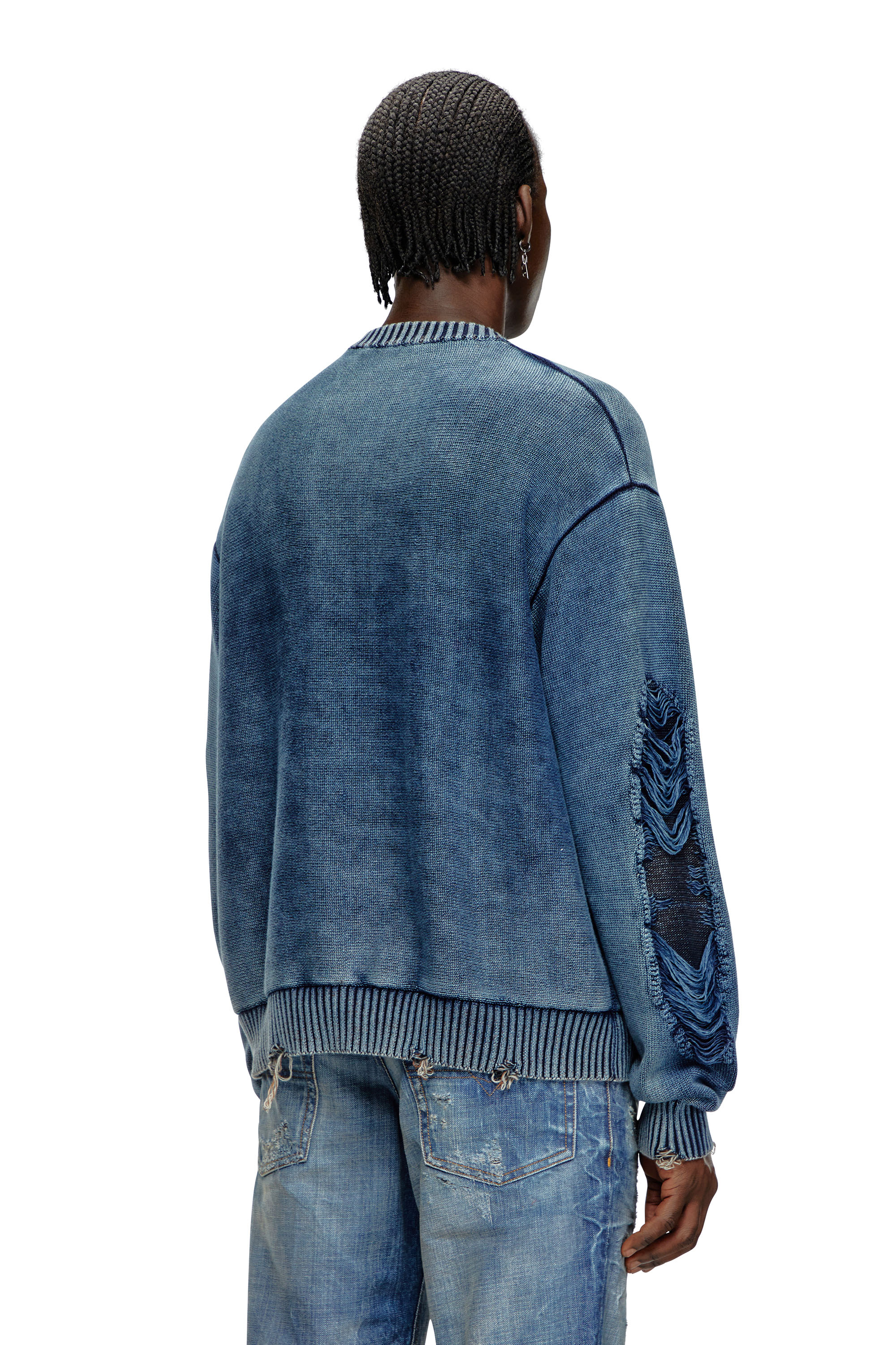 Diesel - K-ROTTISSIMO, Man's Destroyed jumper with floating yarn logo in Blue - 4