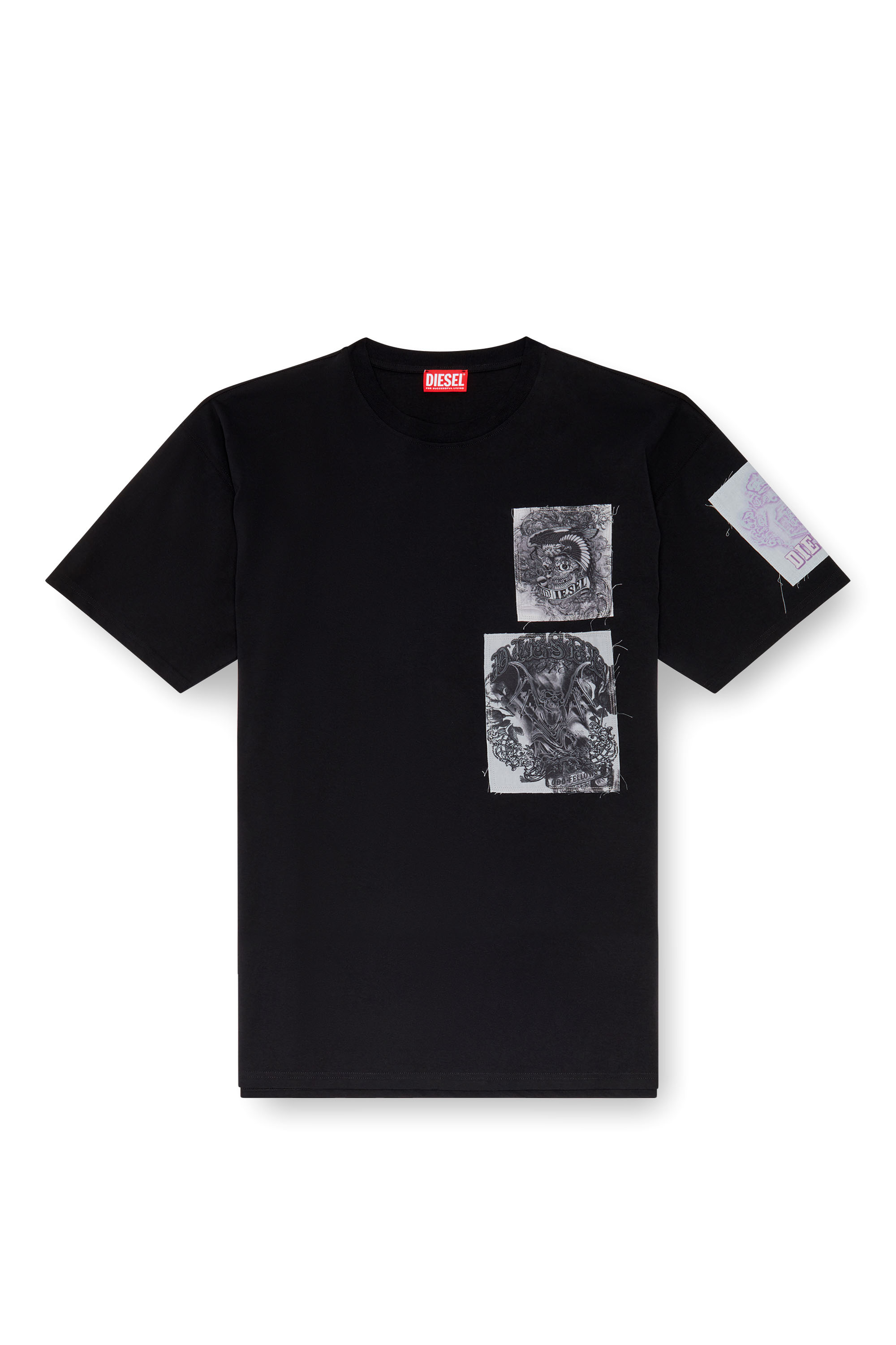 Diesel - T-BOXT-SLITS-Q10, Man's T-shirt with raw-cut printed patches in Black - 3