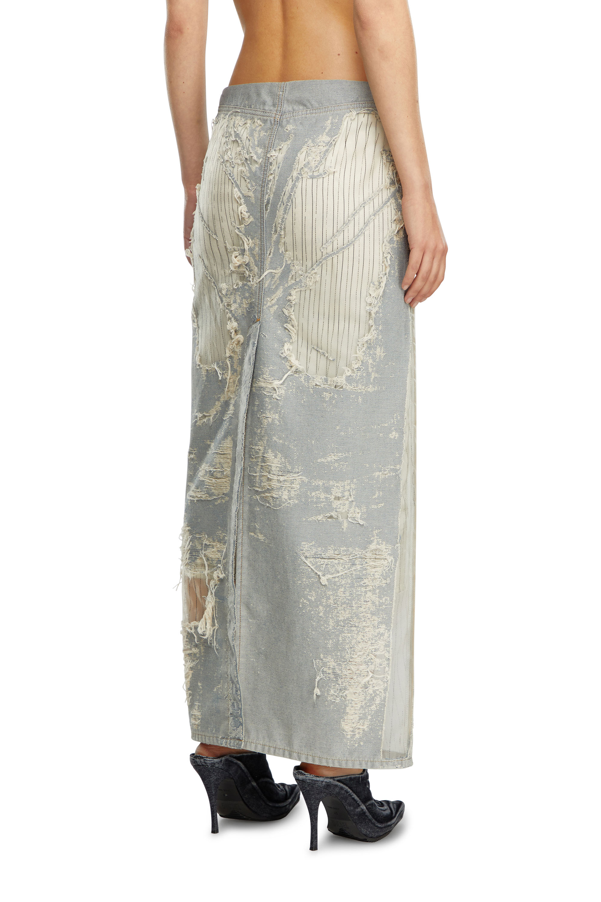 Diesel - DE-PIGO-FSE, Woman Long skirt in pinstriped devoré denim in White - Image 3