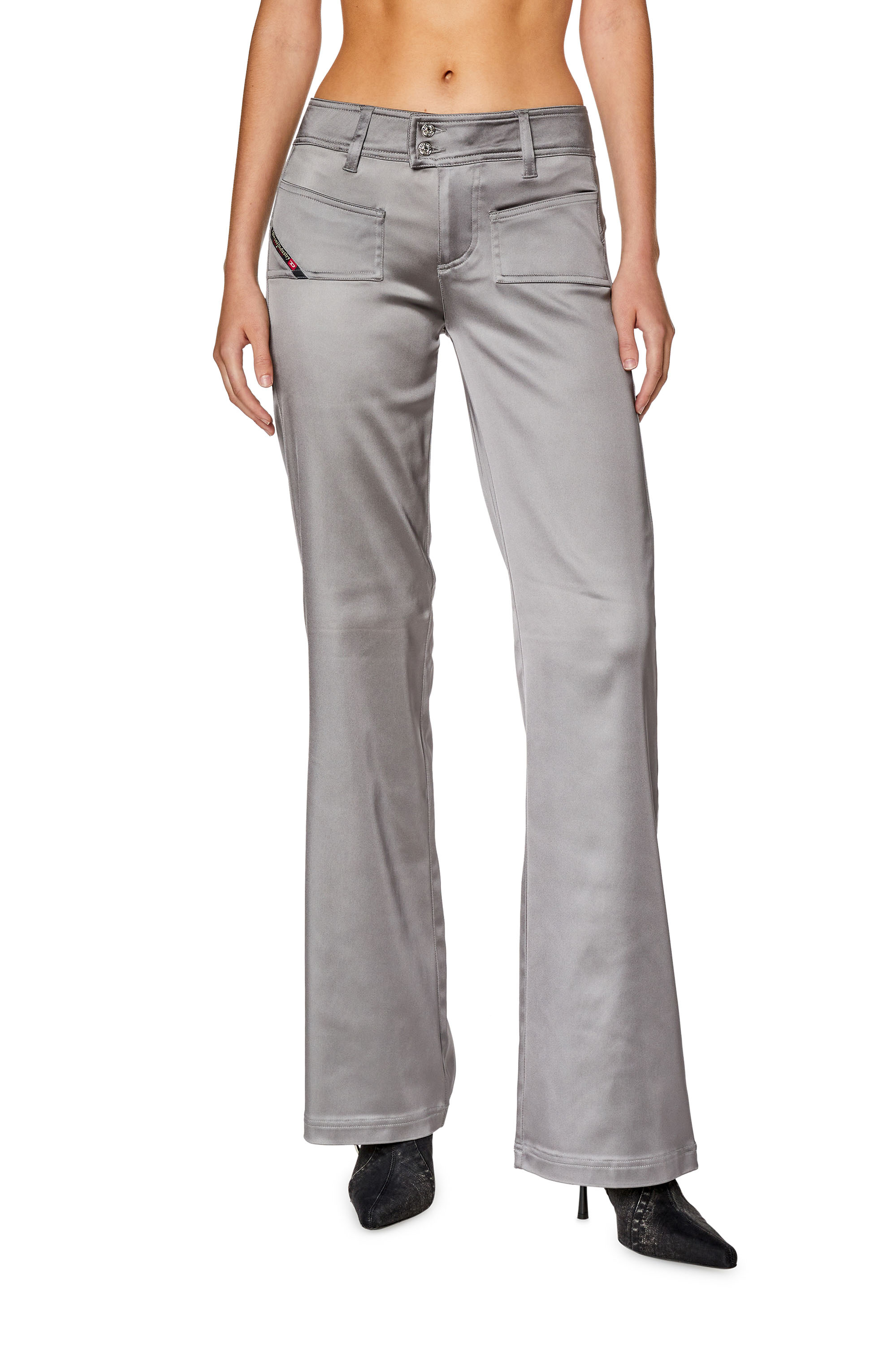 Diesel - P-STELL, Woman Flared pants in shiny stretch satin in Grey - Image 1