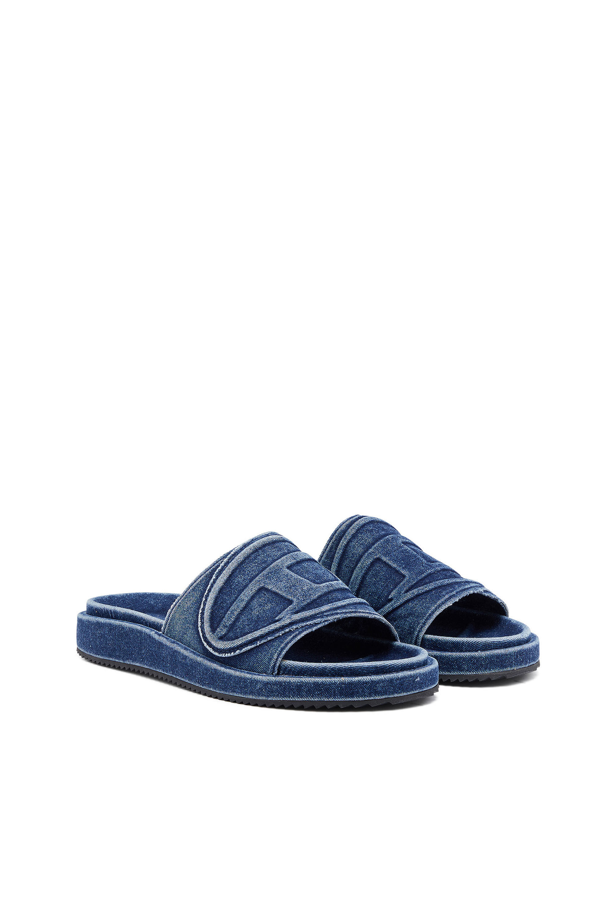 Diesel - SA-SLIDE D OVAL, Unisex Sa-Slide D-Denim slides with embossed strap in Blue - Image 2