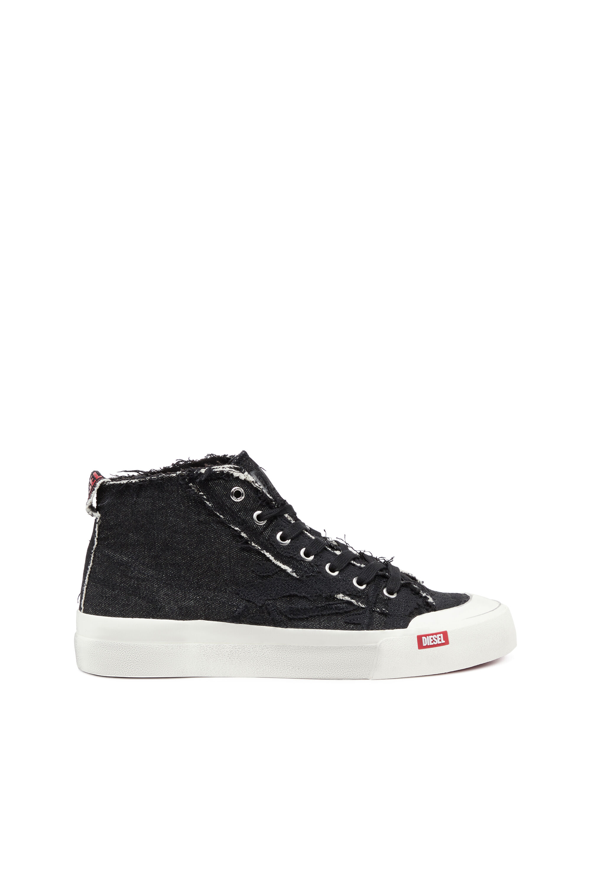 Diesel - S-ATHOS MID, Man S-Athos Mid-Destroyed gauze and denim high-top sneakers in Black - Image 1